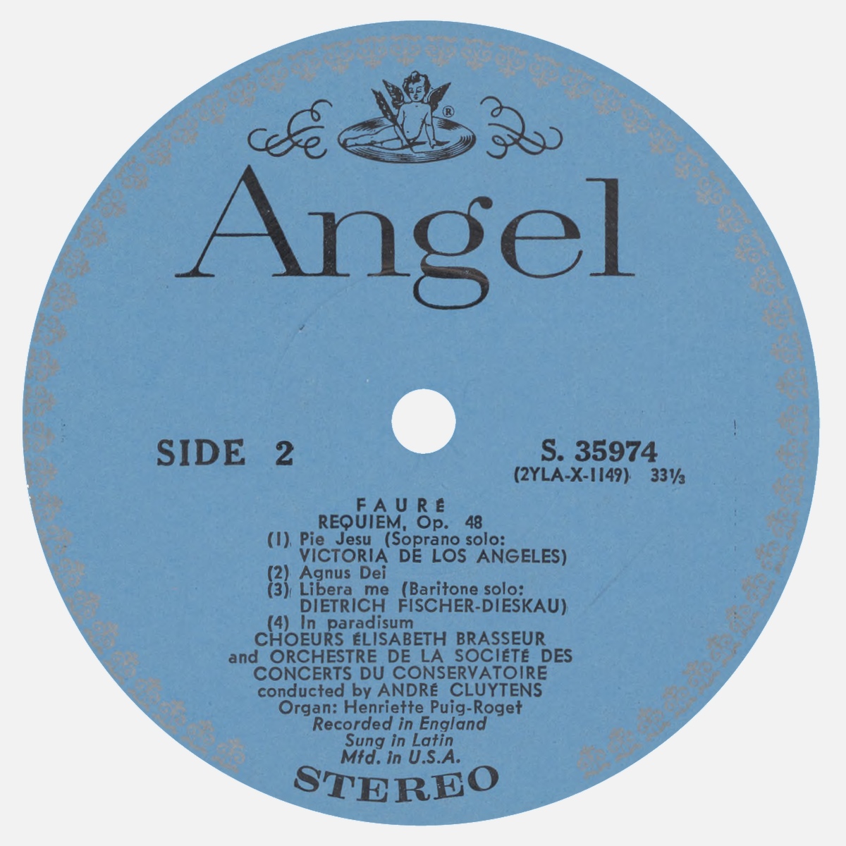 Étiquette verso du disque Angel S 35974