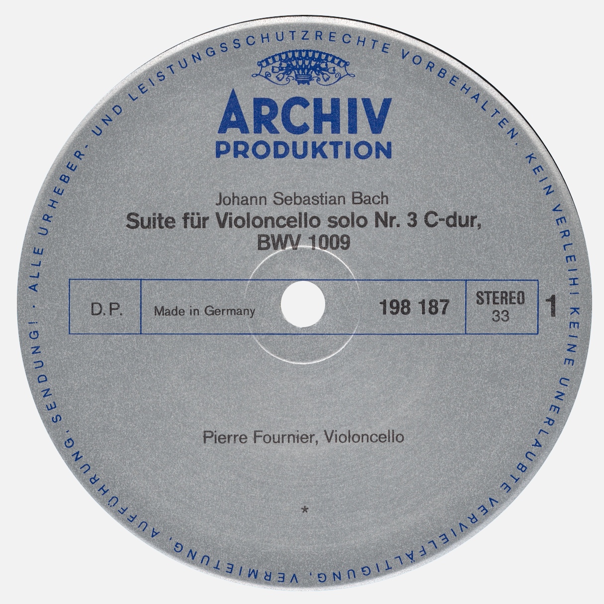 Étiquette recto du disque Archiv Produktion SAPM 198 187