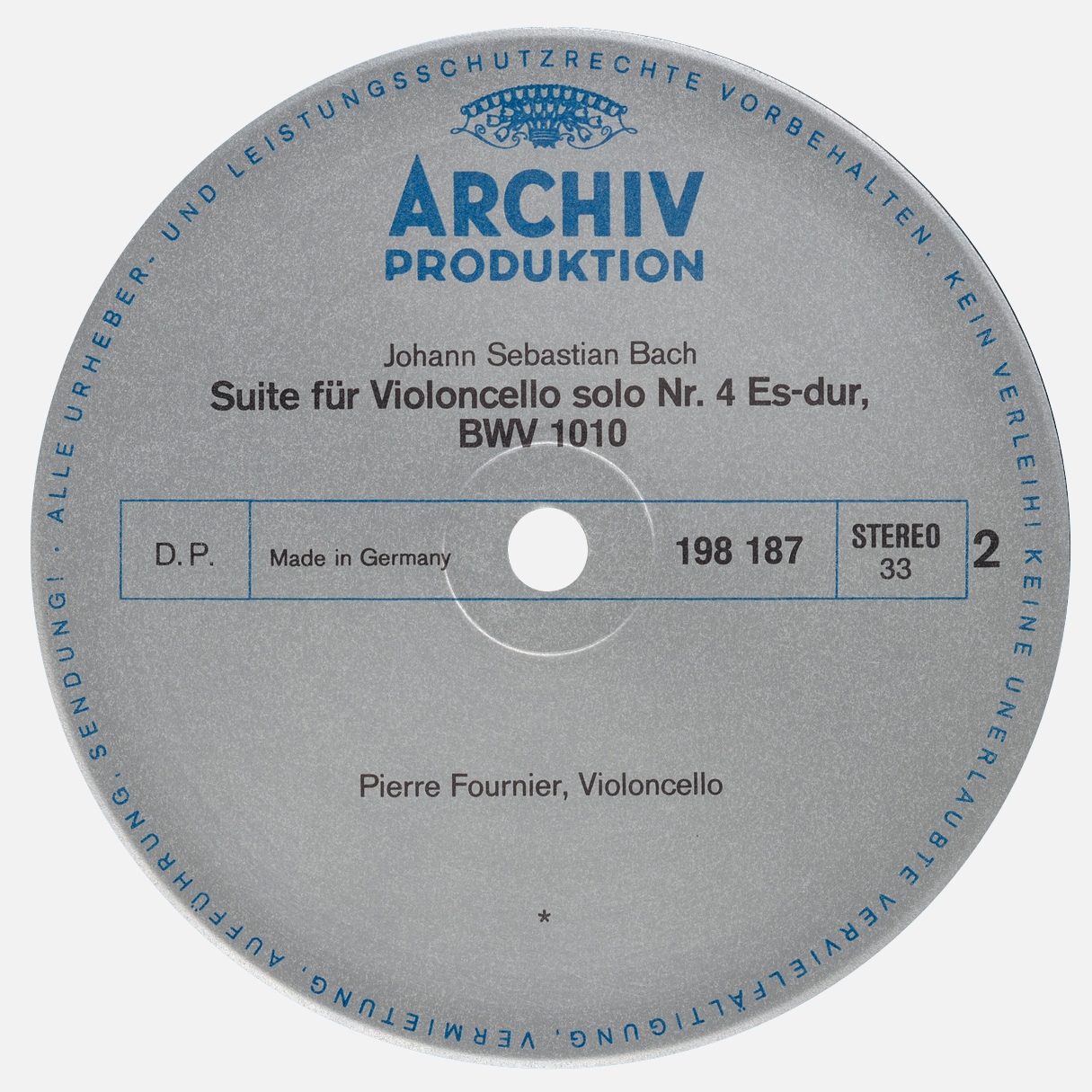 Étiquette verso du disque Archiv Produktion SAPM 198 187