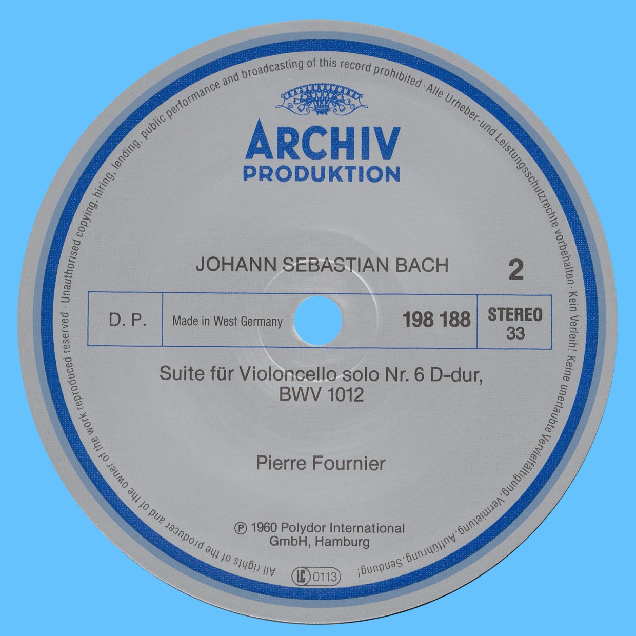 Étiquette verso du disque Archiv Produktion SAPM 198 188 