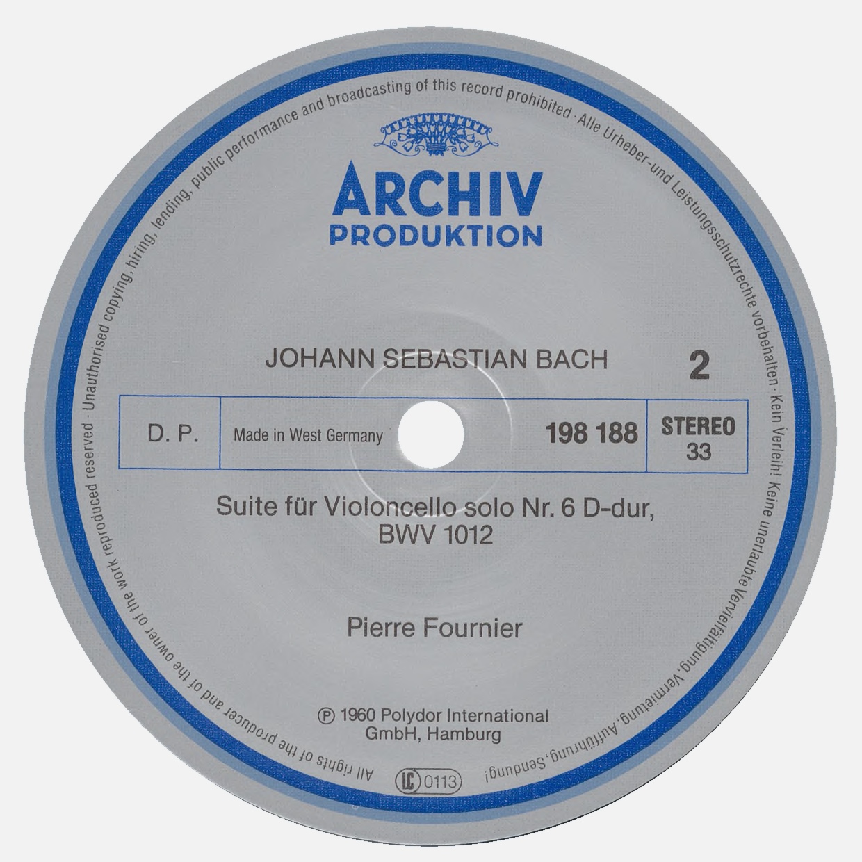 Étiquette verso du disque Archiv Produktion SAPM 198 188