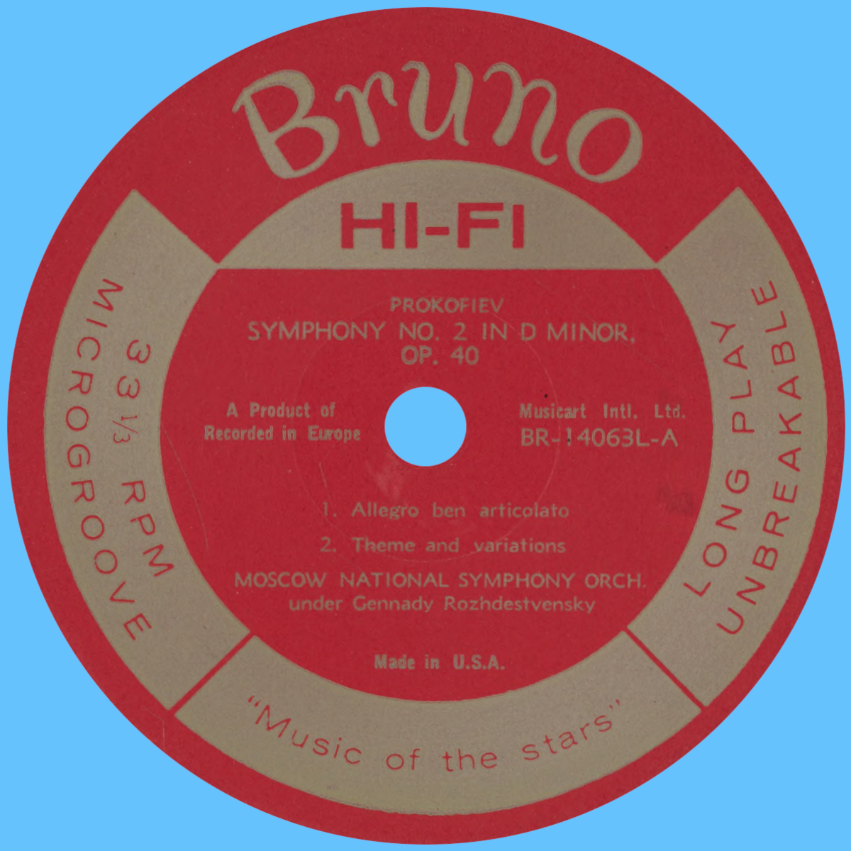 Étiquette recto du disque Bruno Hi-Fi Records BR 140063 L