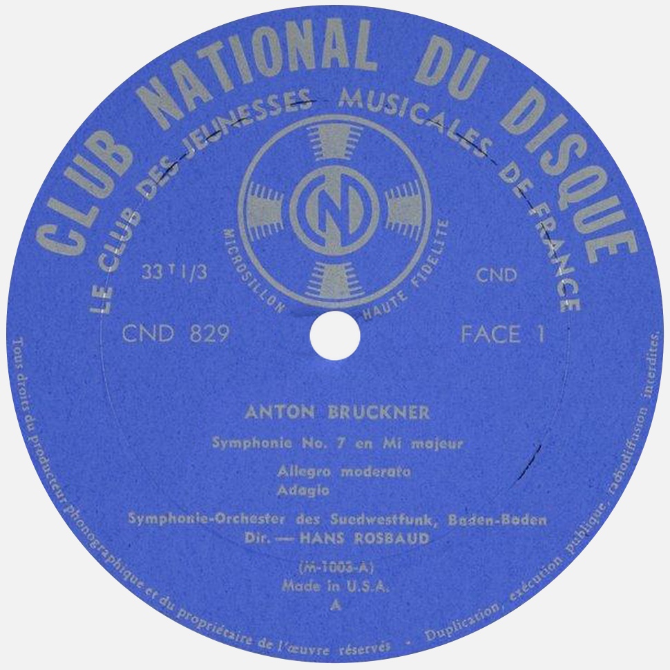 Étiquette recto du disque «Club Français du Disque» CND 829