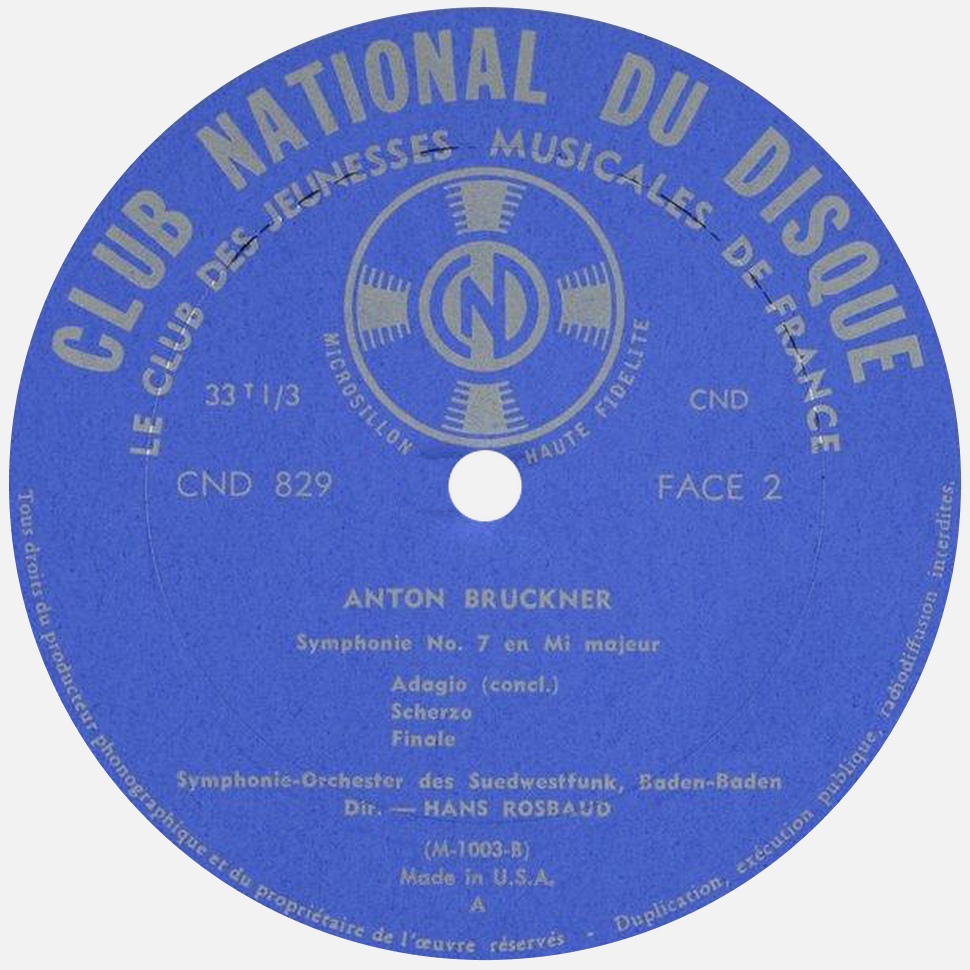 Étiquette verso du disque «Club Français du Disque» CND 829