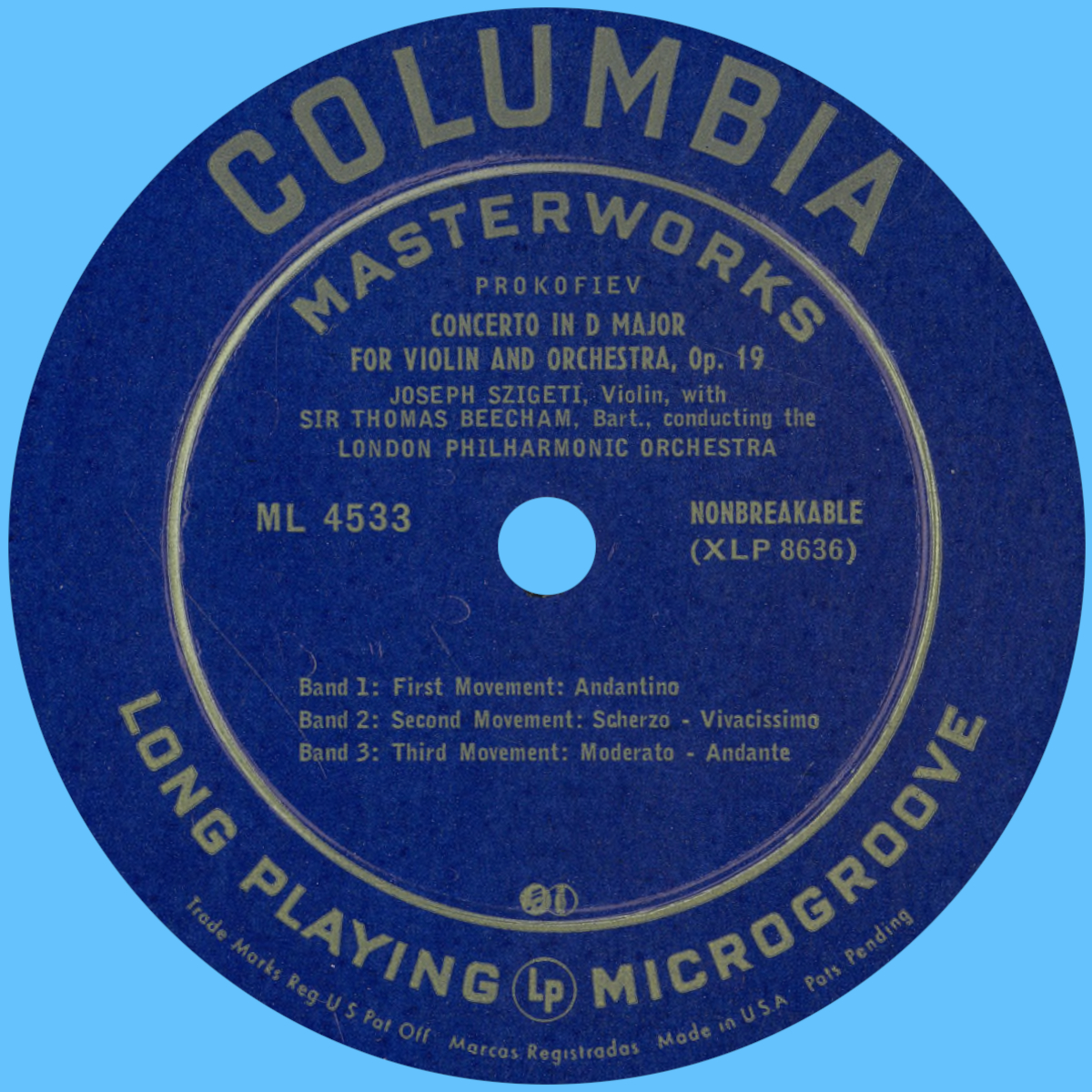 Étiquette recto du disque Columbia ML 4533