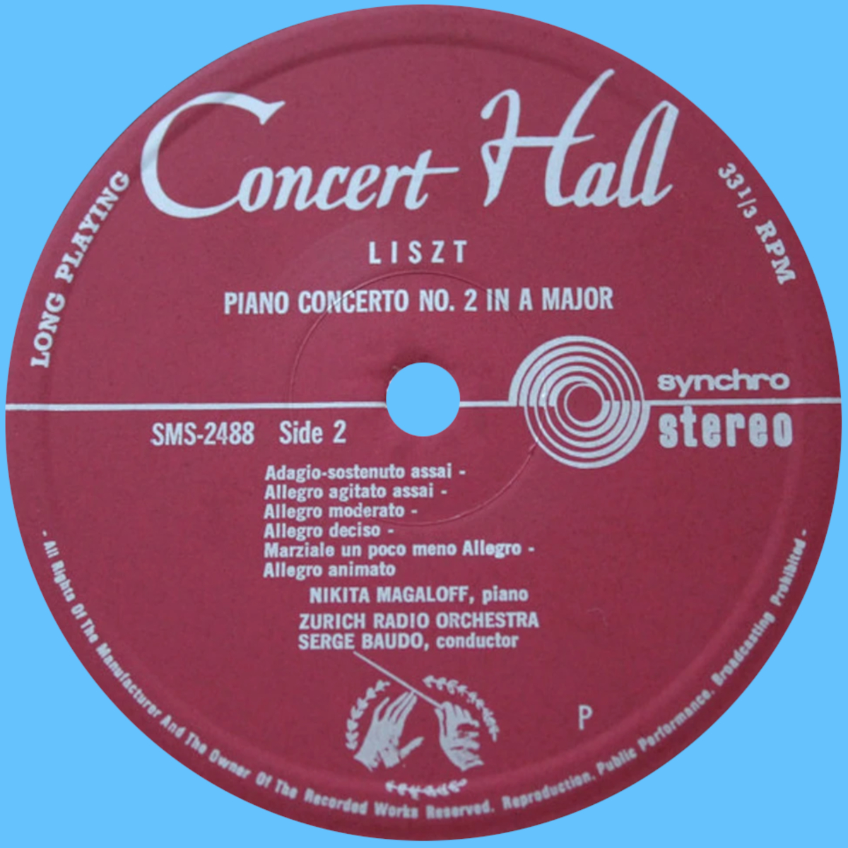 Étiquette verso du disque Concert Hall SMS 2488