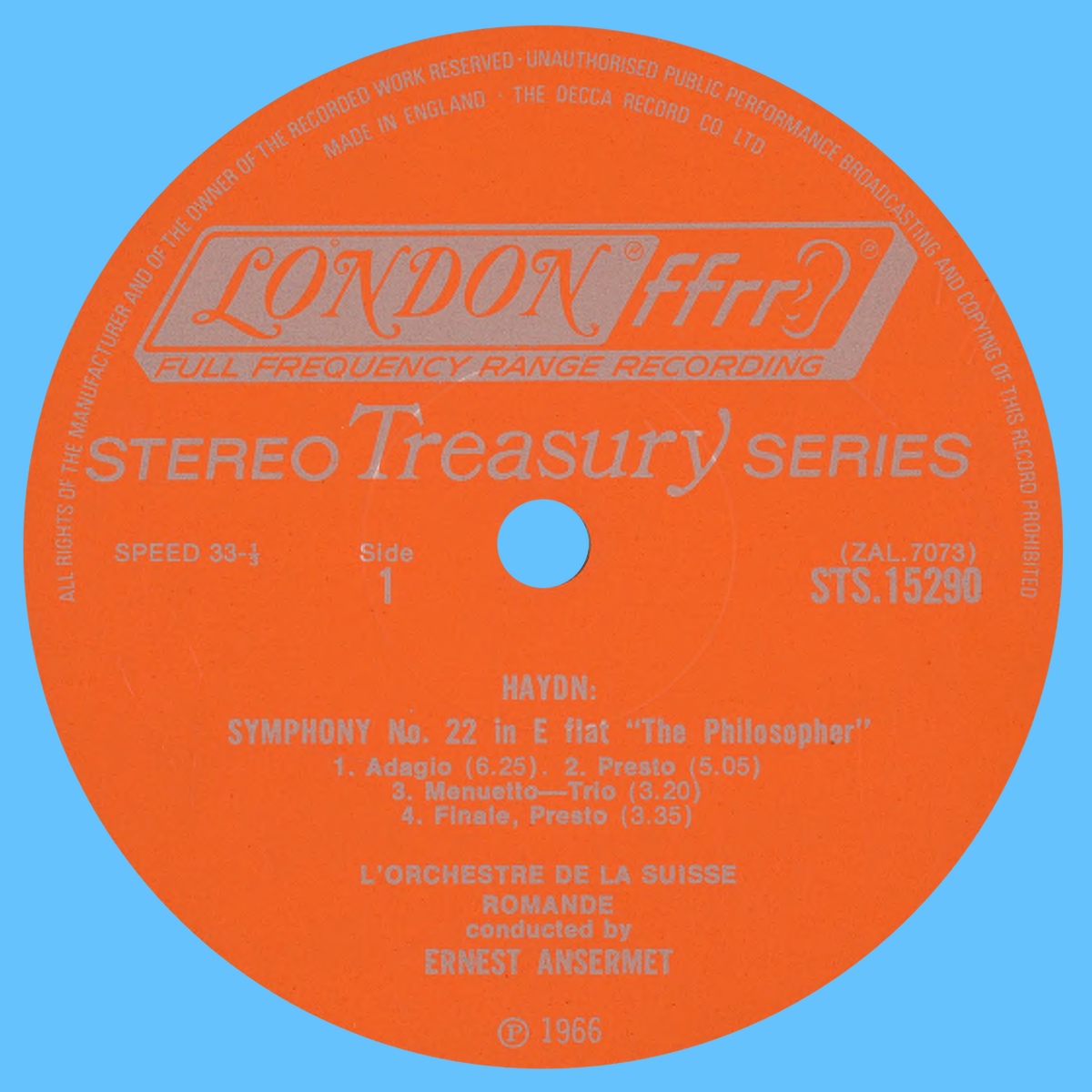 Étiquette recto du disque Decca LONDON STS 15290