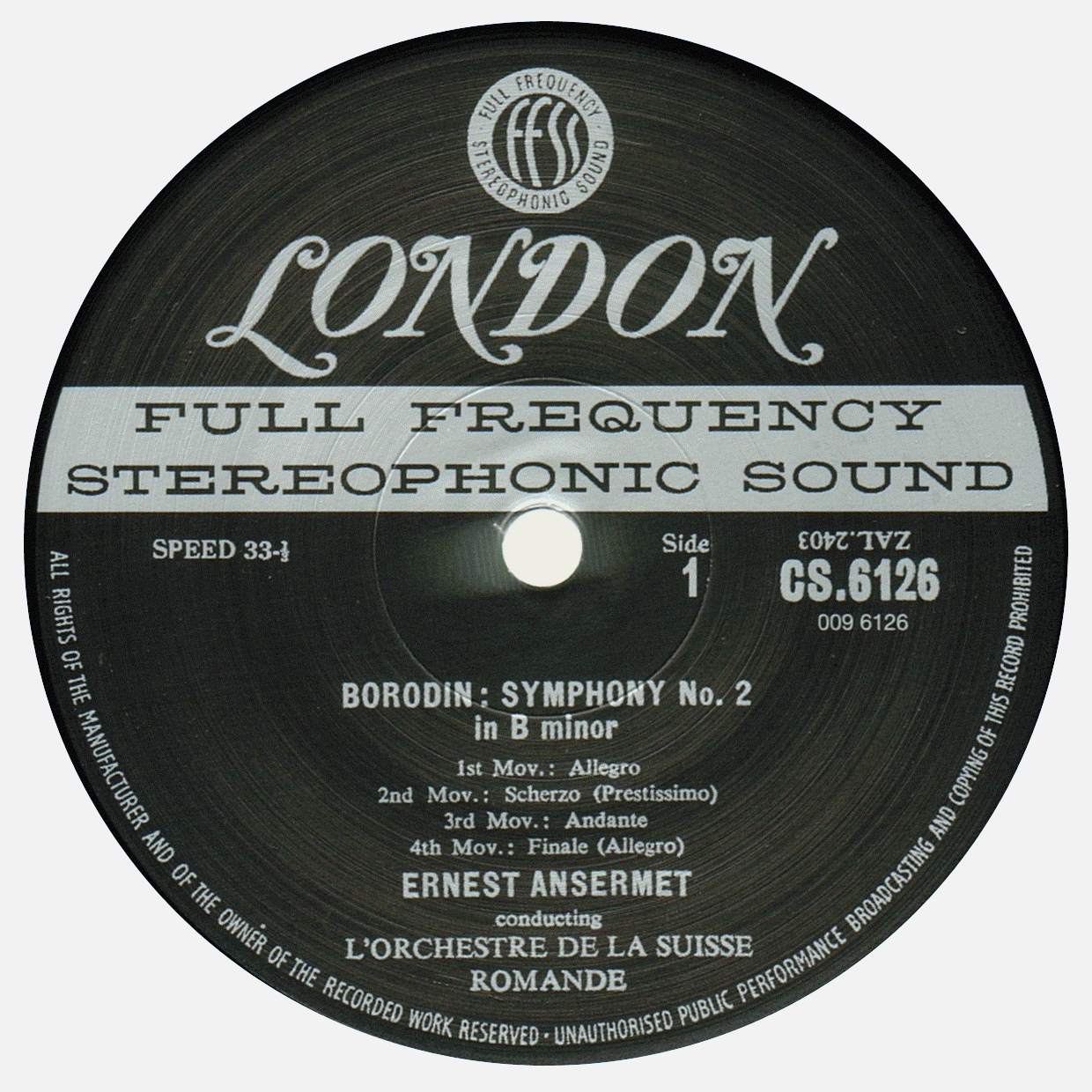 Decca London CS 6126, étiquette recto, cliquer pour une vue agrandie