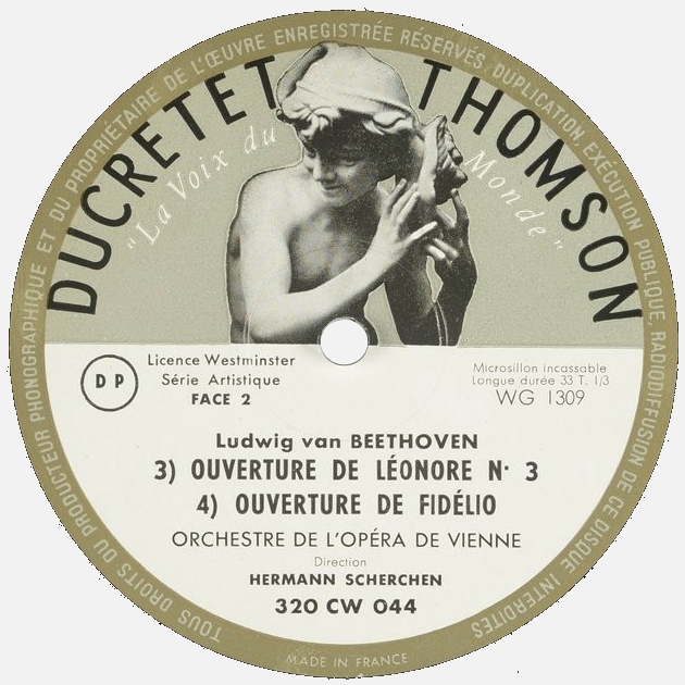 Étiquette verso du disque Ducretet Thomson 320 CW 044, Cliquer sur la photo pour une vue agrandie