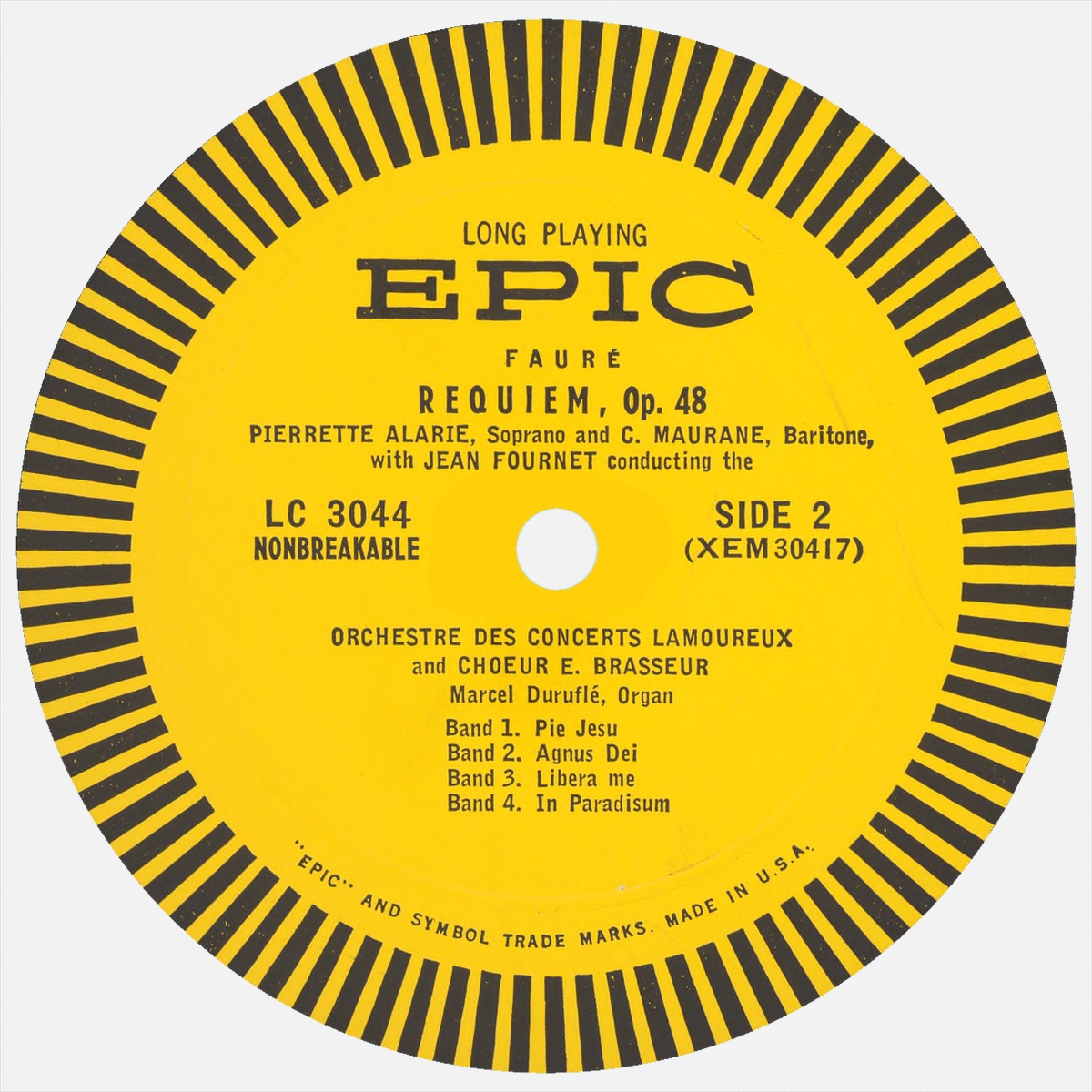 Étiquette verso du disque EPIC LC 3044