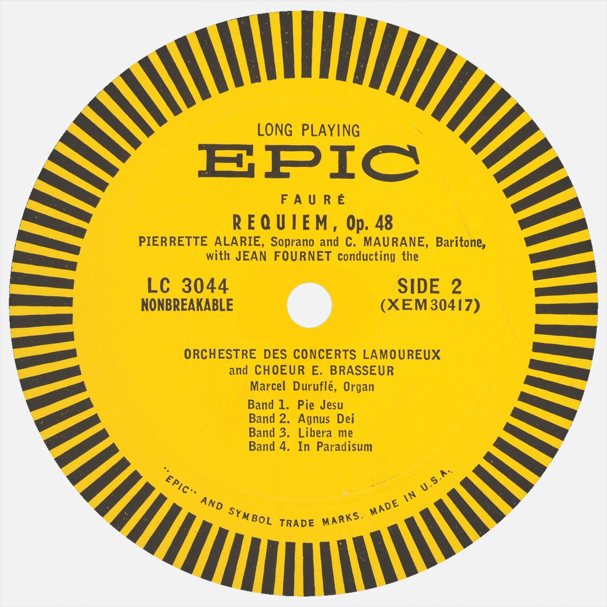 Étiquette verso du disque EPIC LC 3044