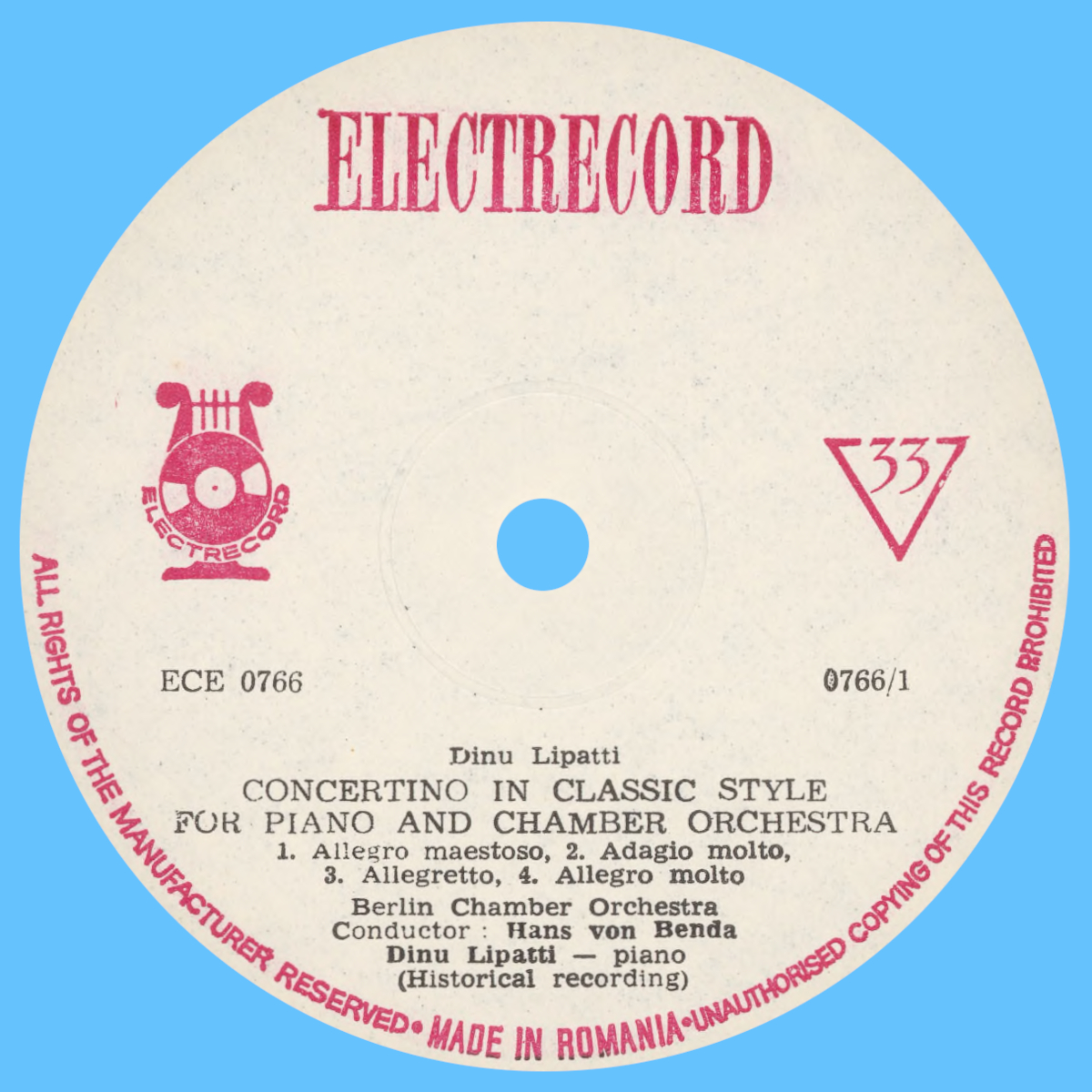 Étiquette recto du disque Electrecord ECE 0766