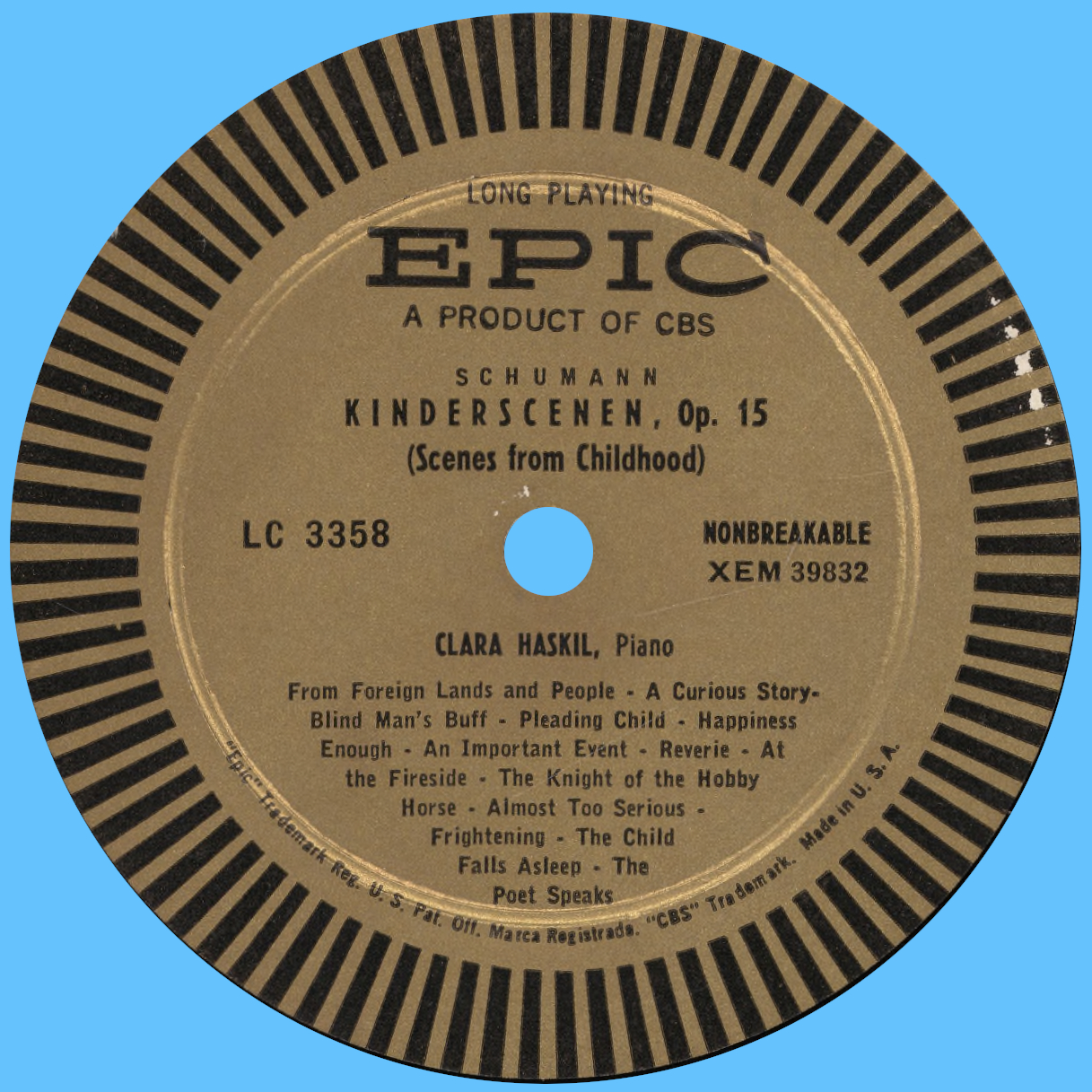 Étiquette verso du disque EPIC LC 3358