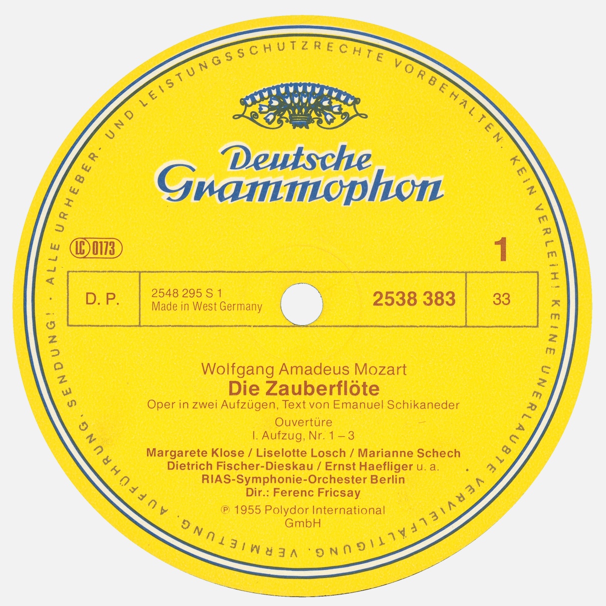Étiquette recto du disque 2538 383 / 2548 295 S 1