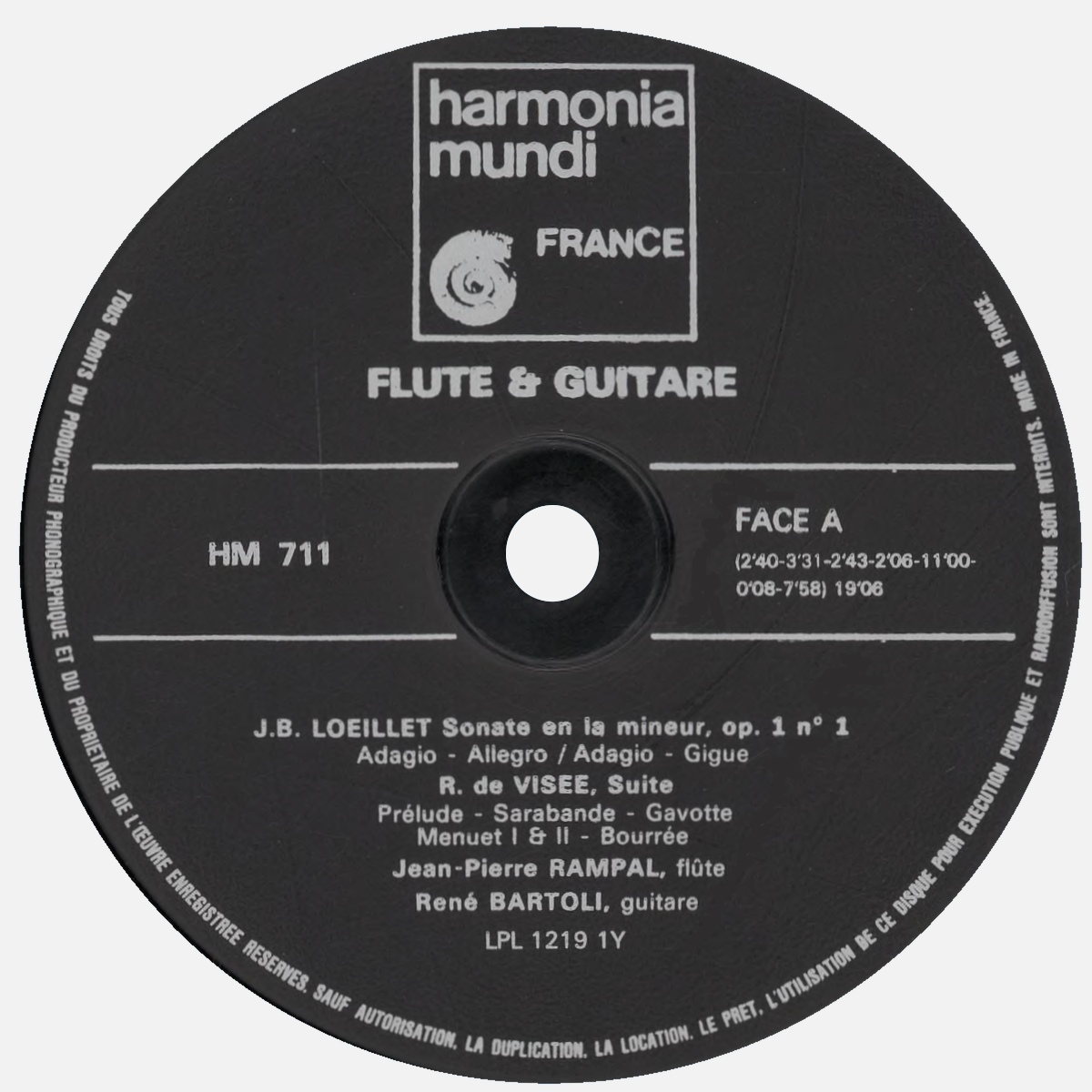 Étiquette recto du disque Harmonia Mundi HM 711