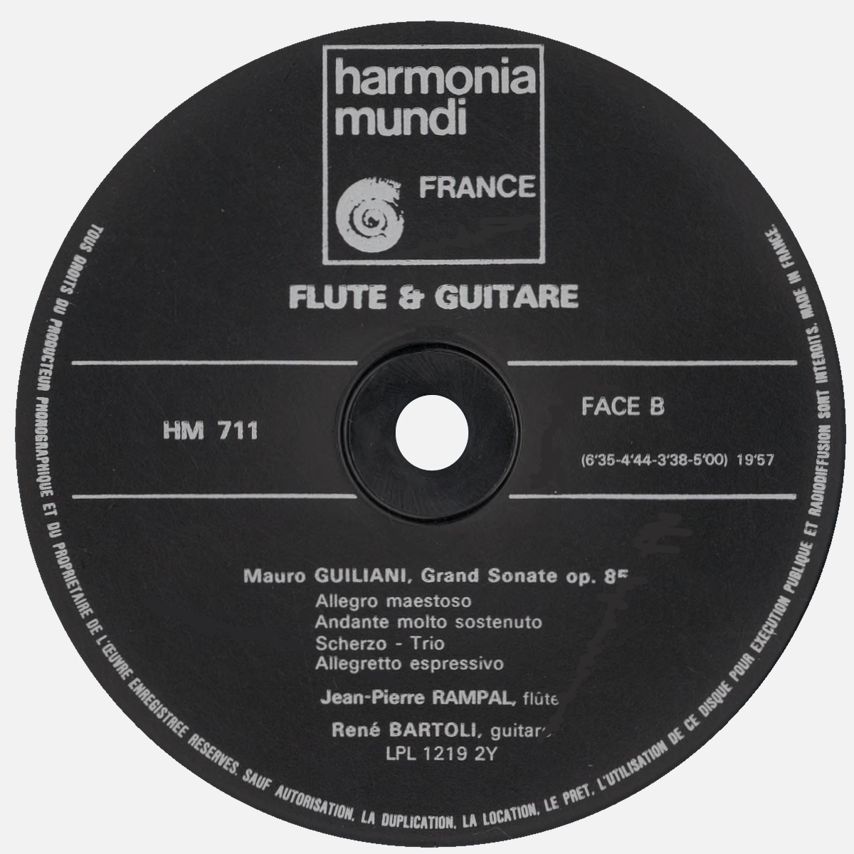 Étiquette verso du disque Harmonia Mundi HM 711