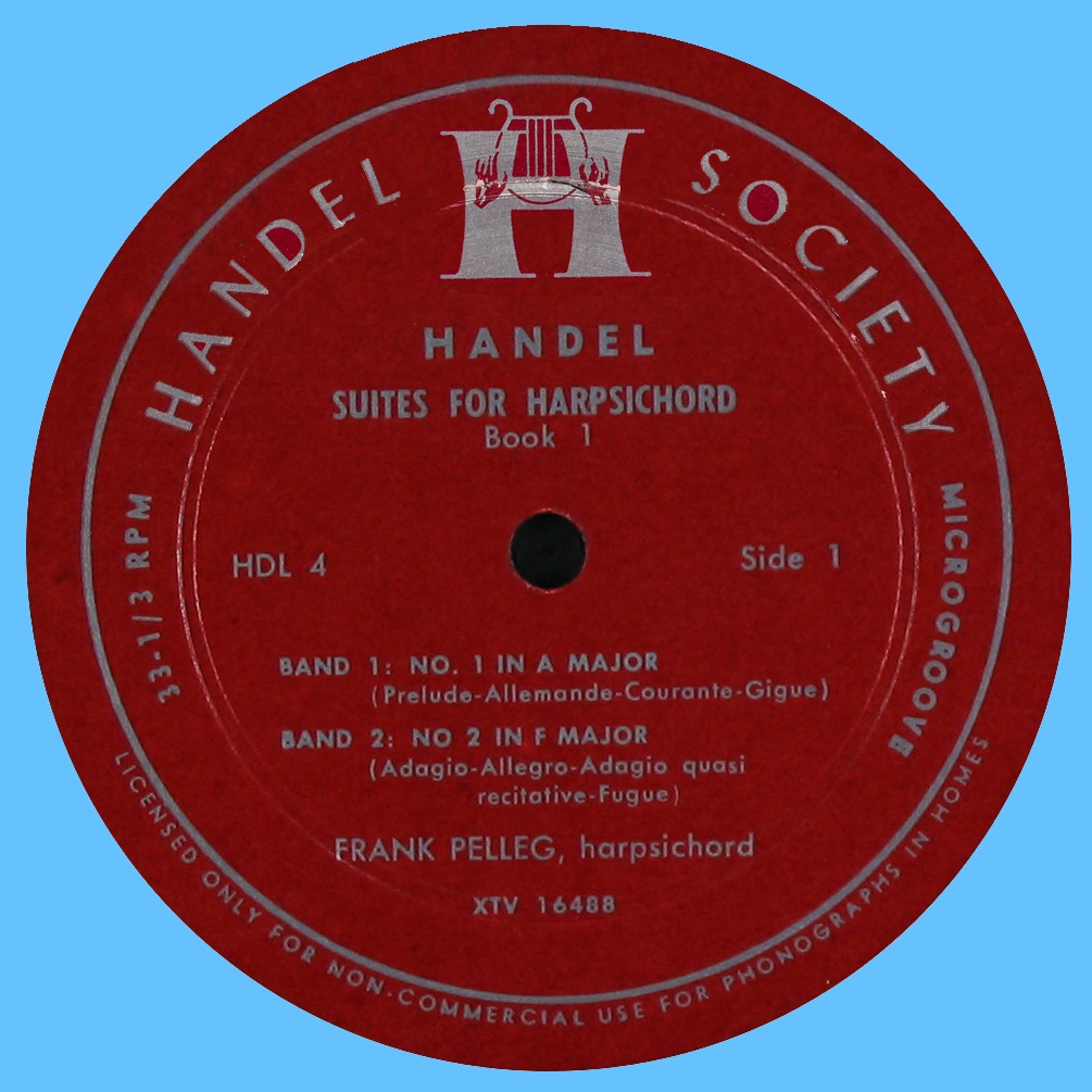 Étiquette recto du disque Handel Society HDL 4