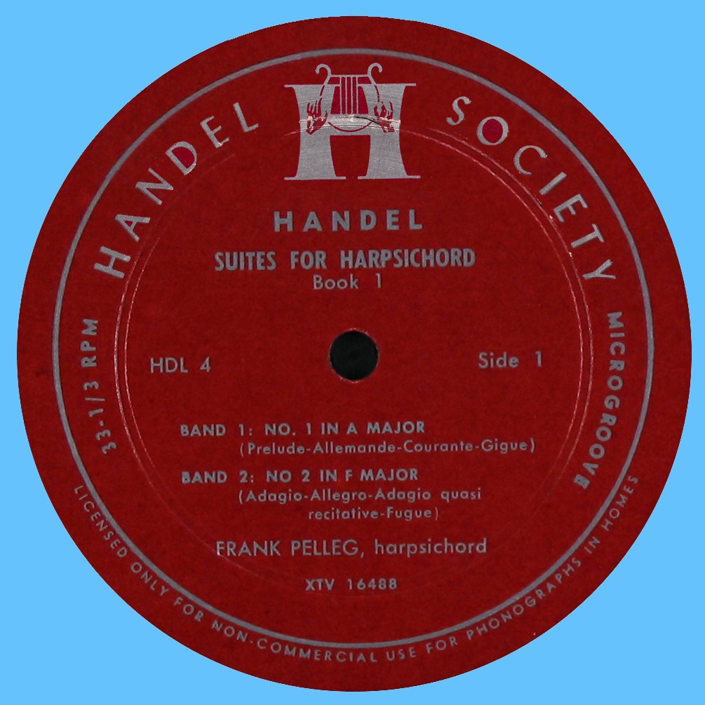 Étiquette recto du disque Handel Society HDL 4