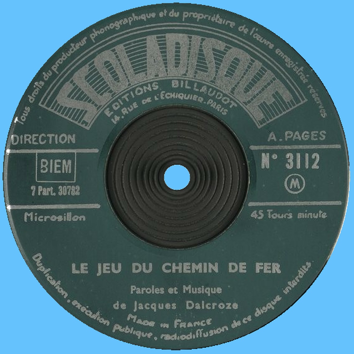 Étiquette verso du disque Scoladisque No 3112