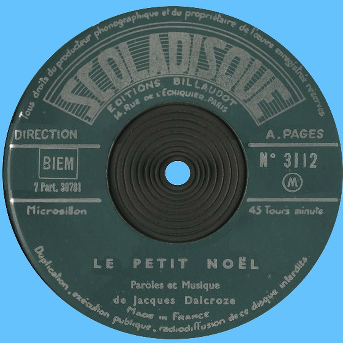 Étiquette recto du disque Scoladisque No 3112