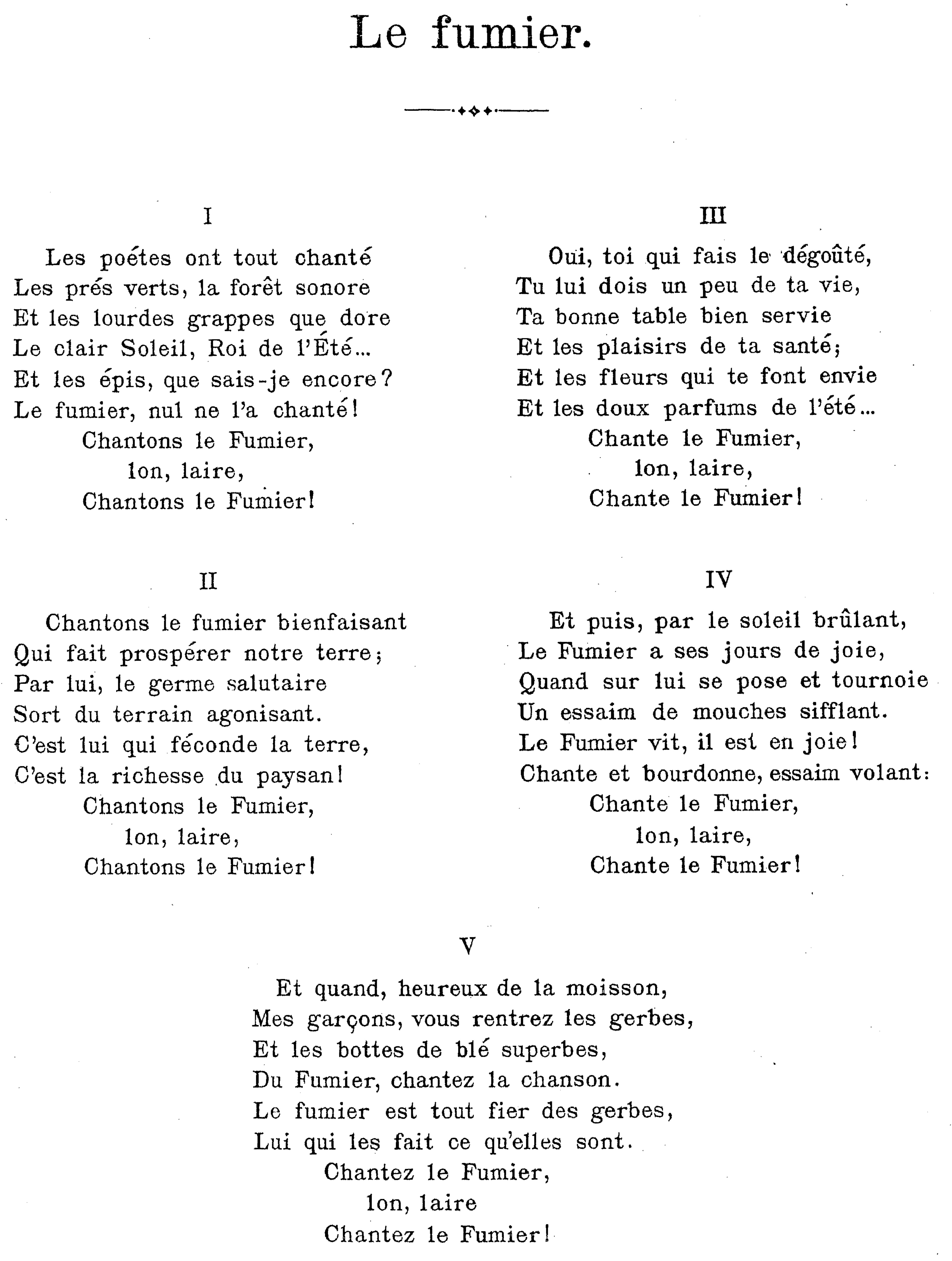 Texte de la chanson Le fumier d'Émile Jaques-Dalcroze