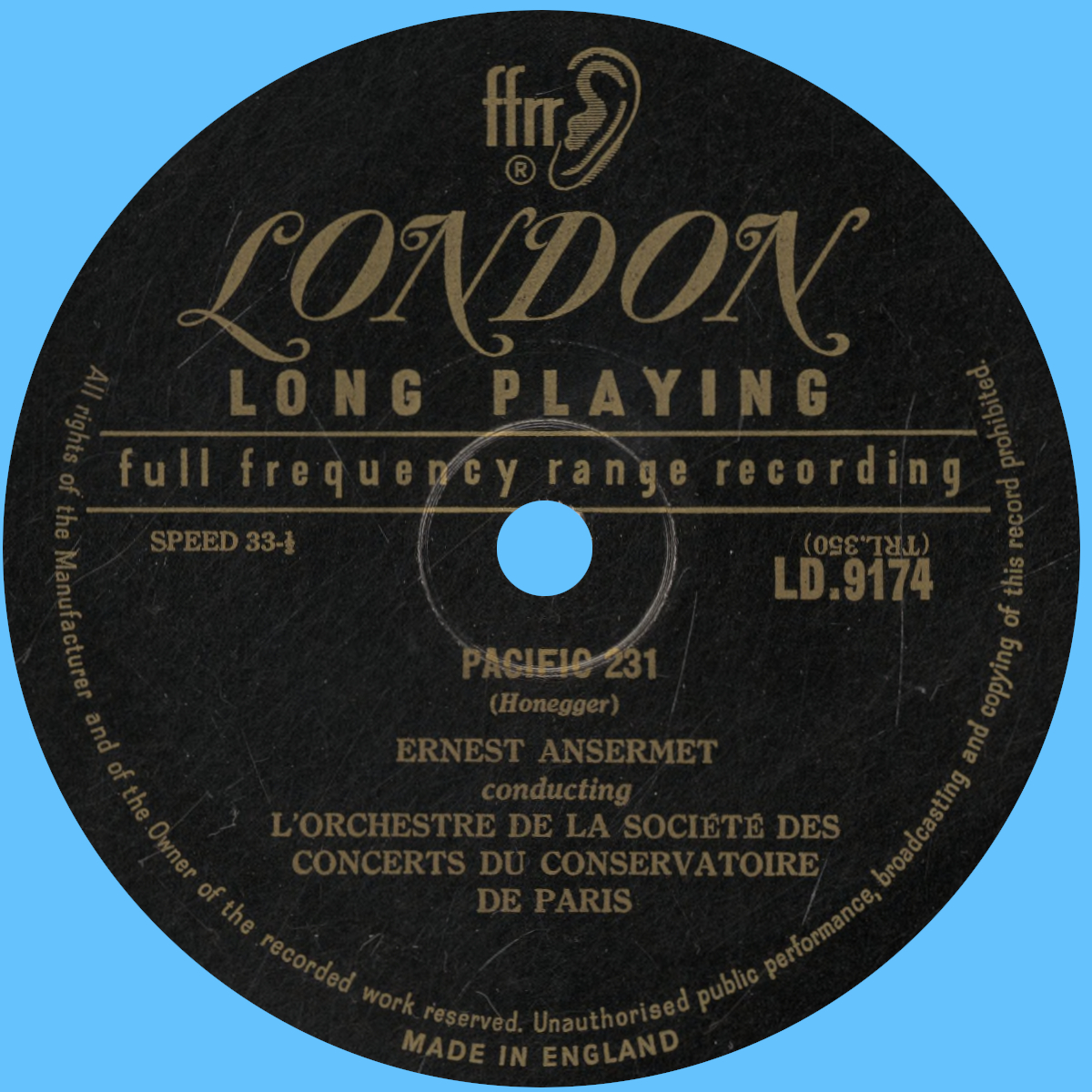 Étiquette verso du disque Decca London LD 9174