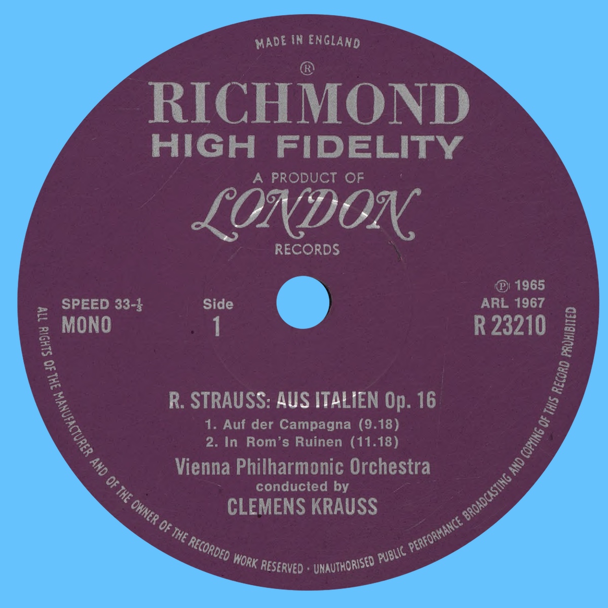 Étiquette recto du disque Decca LONDON R 23210