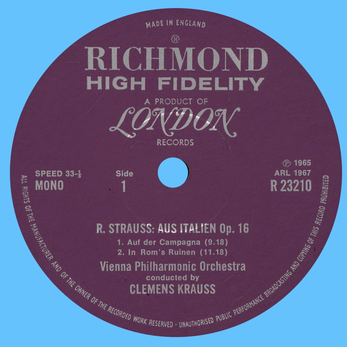Étiquette recto du disque Decca LONDON R 23210