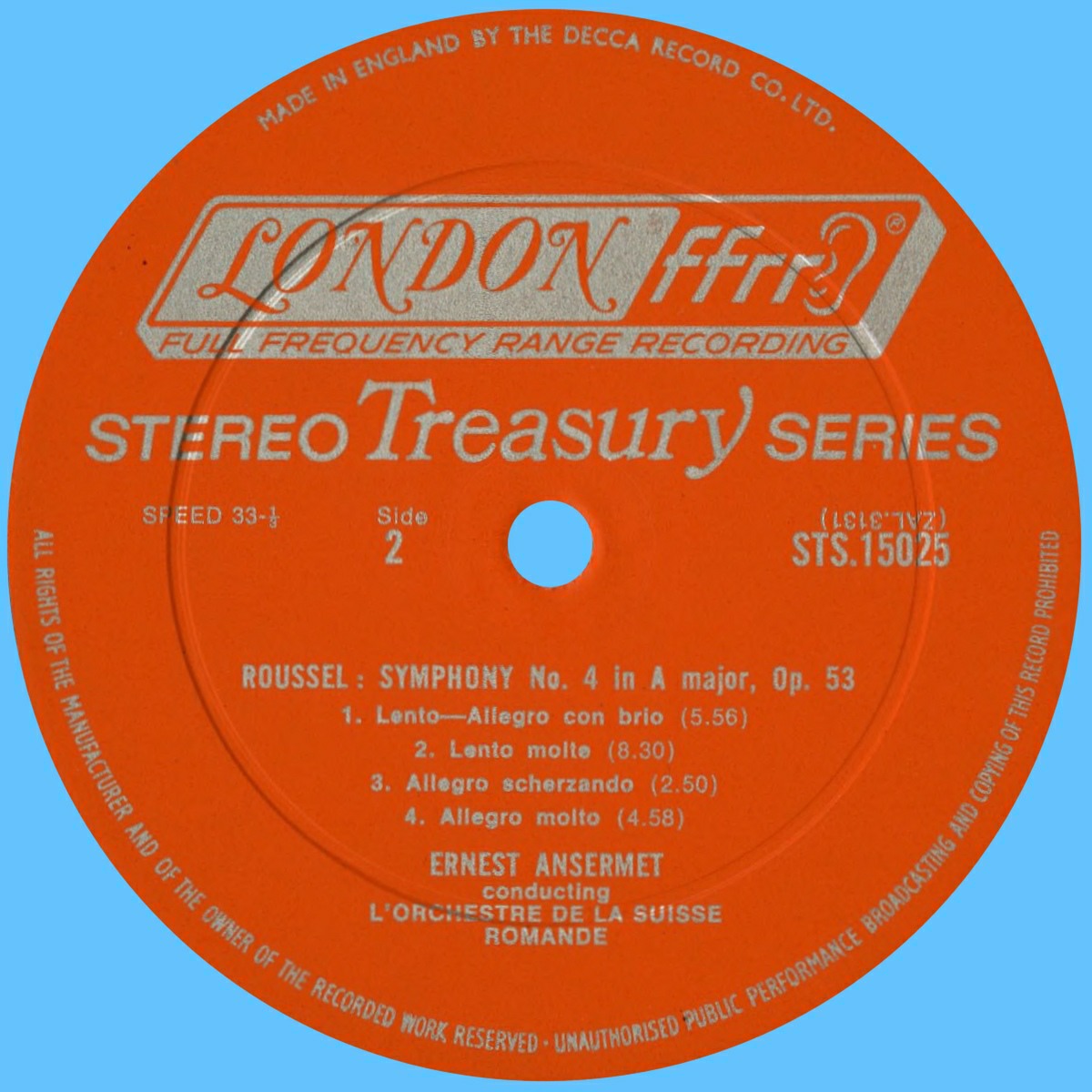 Étiquette verso du disque London STS 15025