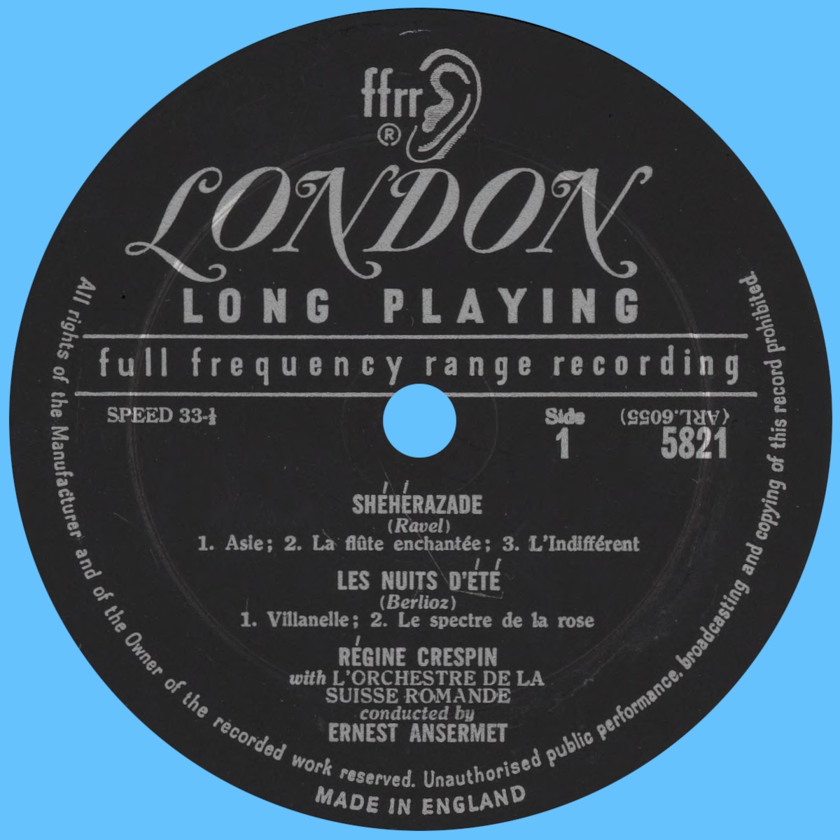 Étiquette recto du disque Decca London OS 5821