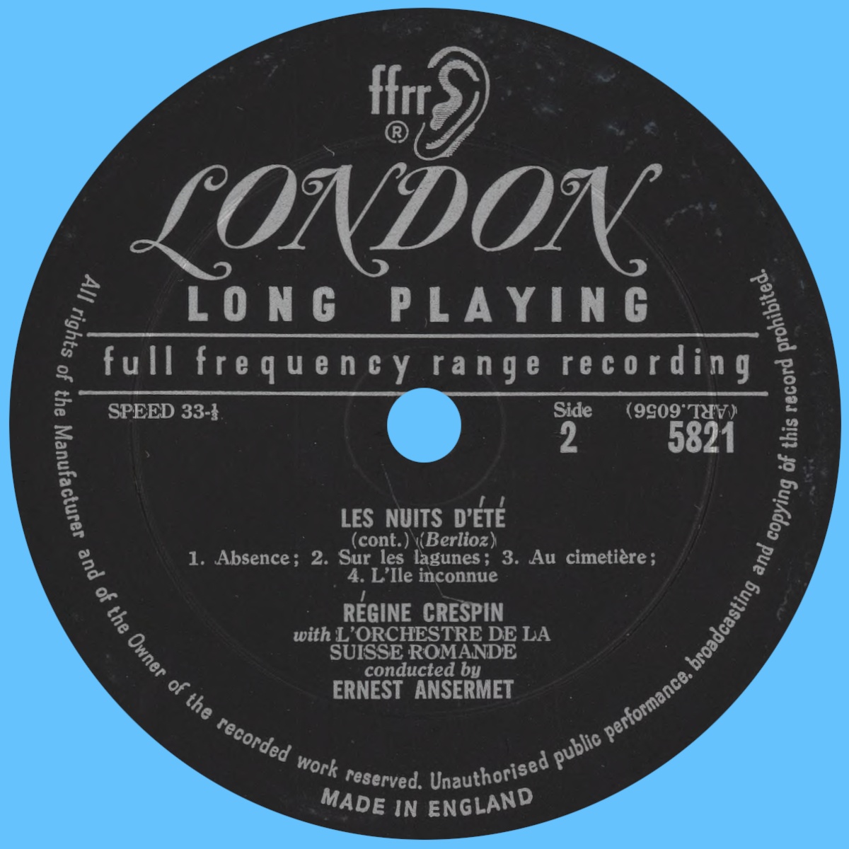 Étiquette verso du disque Decca London OS 5821