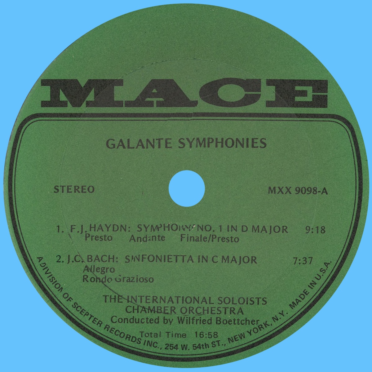 Étiquette recto du disque MACE 9098