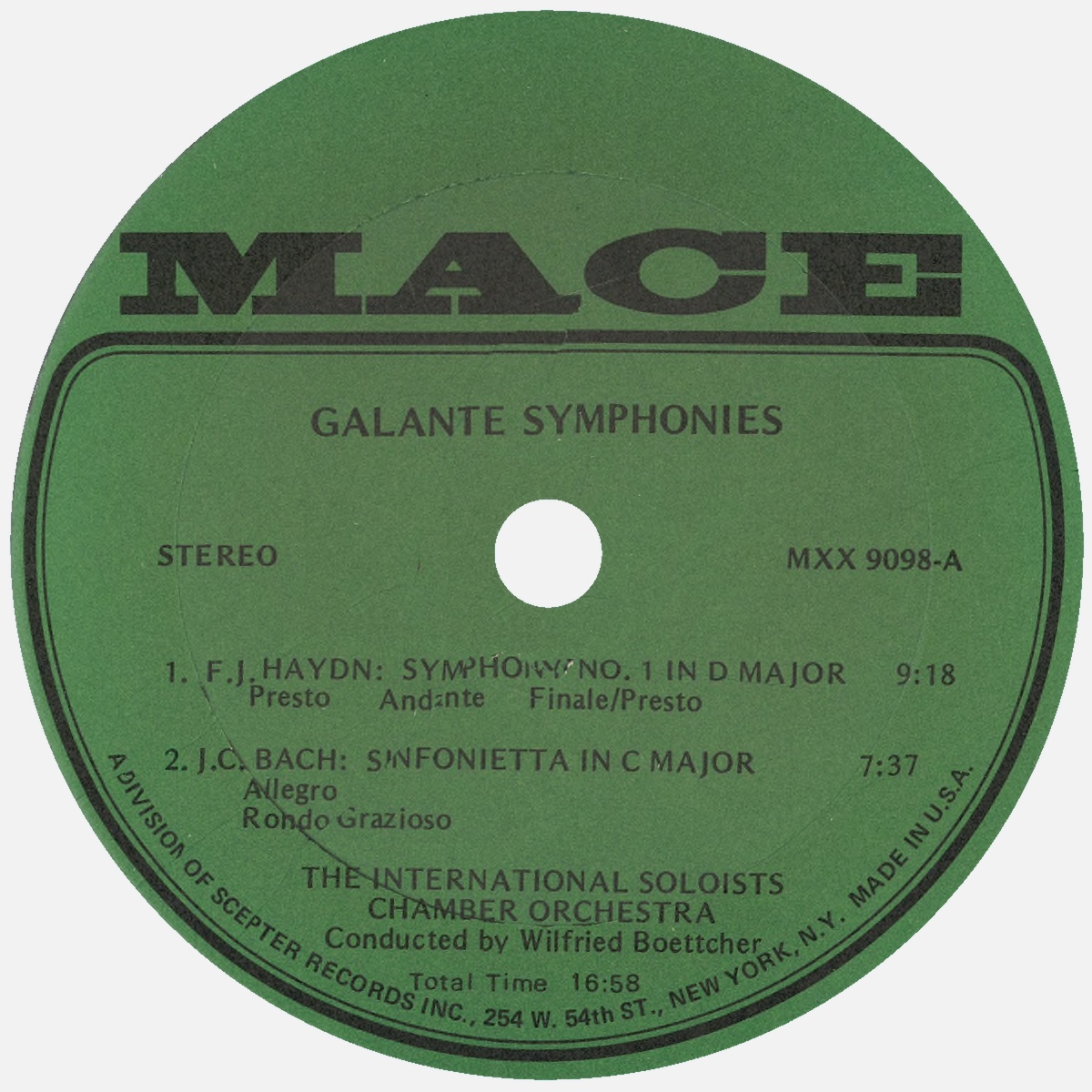Étiquette recto du disque MACE 9098