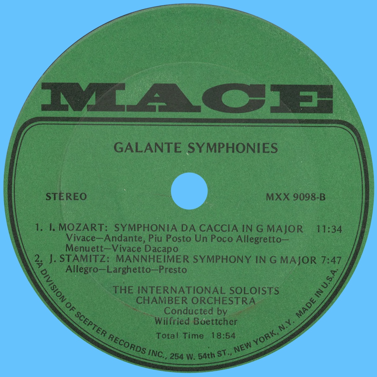 Étiquette verso du disque MACE 9098
