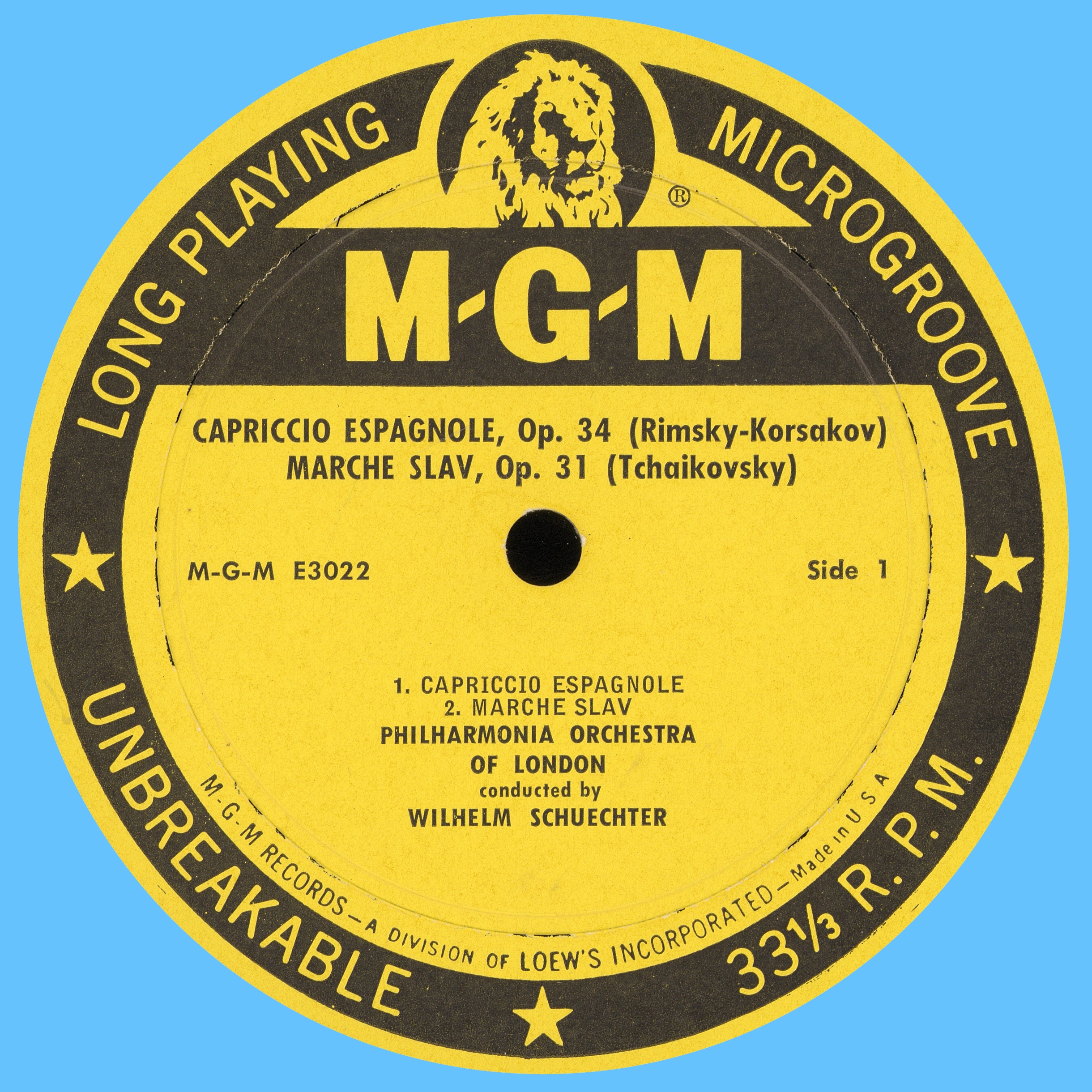 Étiquette recto du disque Metro Goldwyn Mayer MGM E 3022