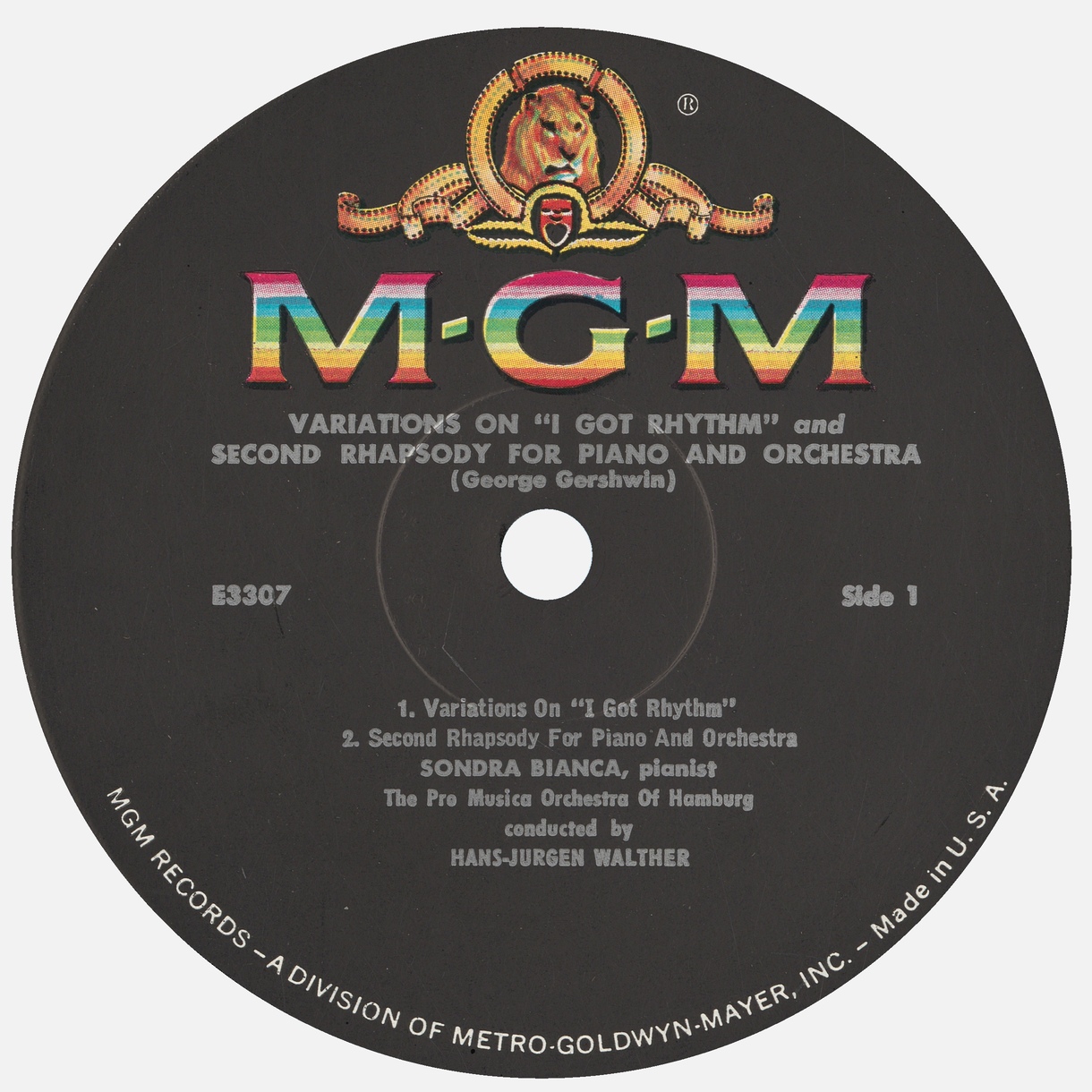 Étiquette recto du disque Metro Goldwyn Mayer MGM 3307