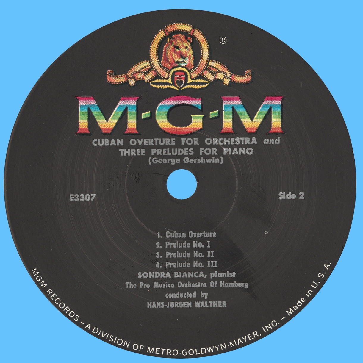 Étiquette verso du disque Metro Goldwyn Mayer MGM 3307