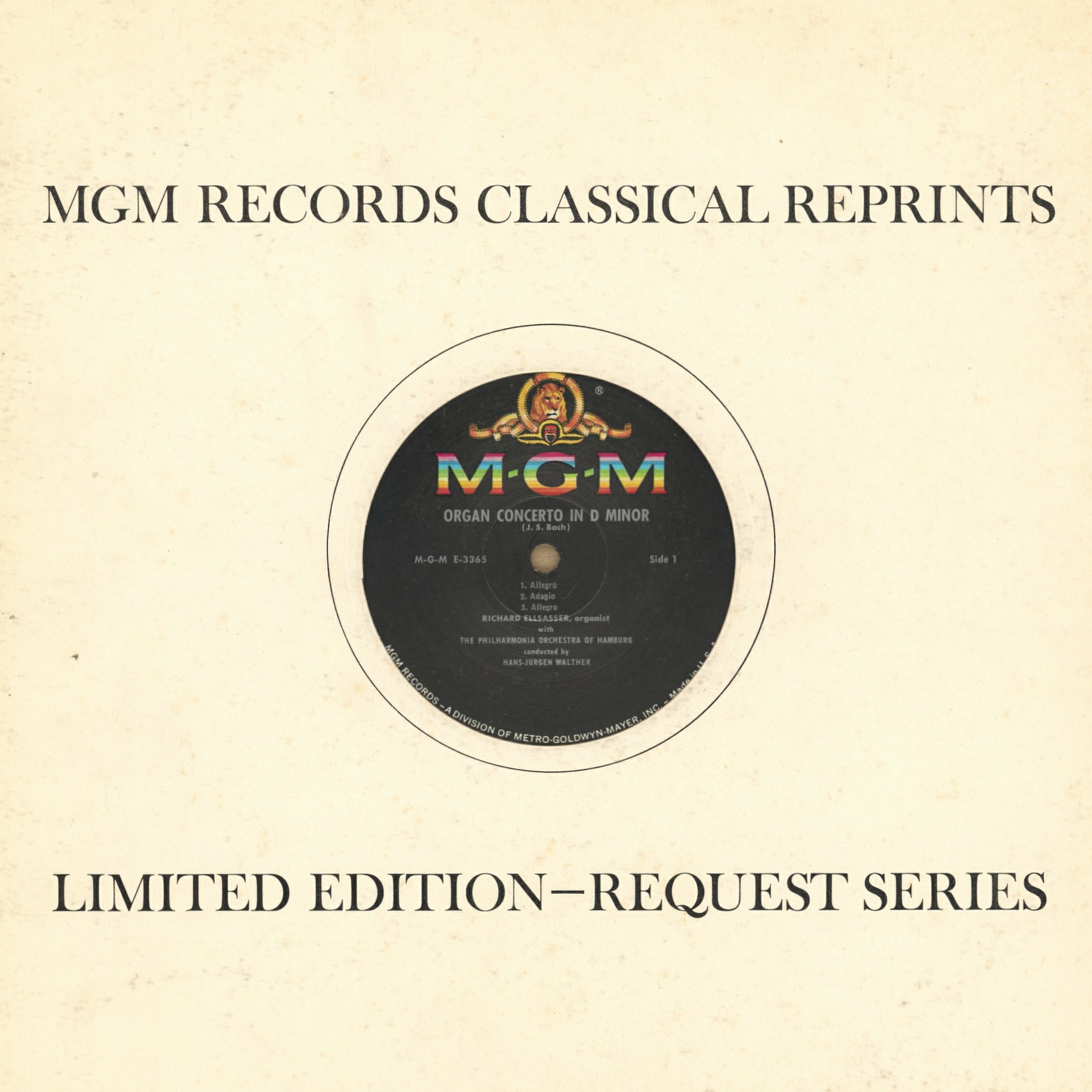 Disque Metro Goldwin Mayer MGM E 3365, recto de la pochette, Cliquer sur la photo pour une vue agrandie 