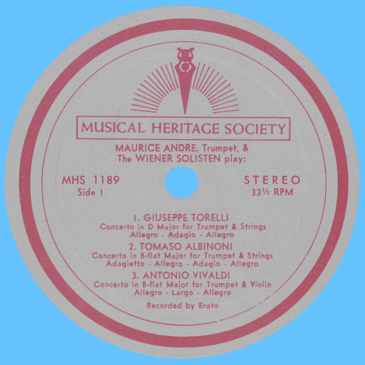 Étiquette recto du disque Musical Heritage Socienty Inc. MHS 1189