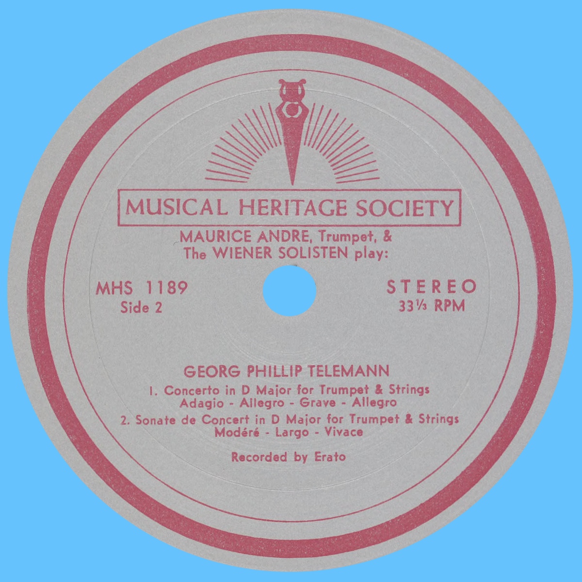 Étiquette verso du disque Musical Heritage Socienty Inc. MHS 1189