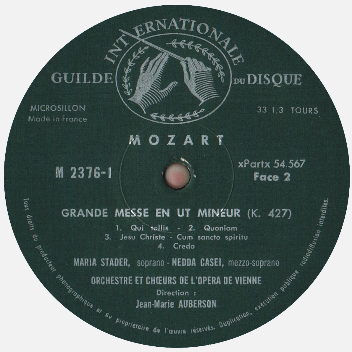 Étiquette verso du 1er disque de l'album Musical Masterpiece Society MMS 2376