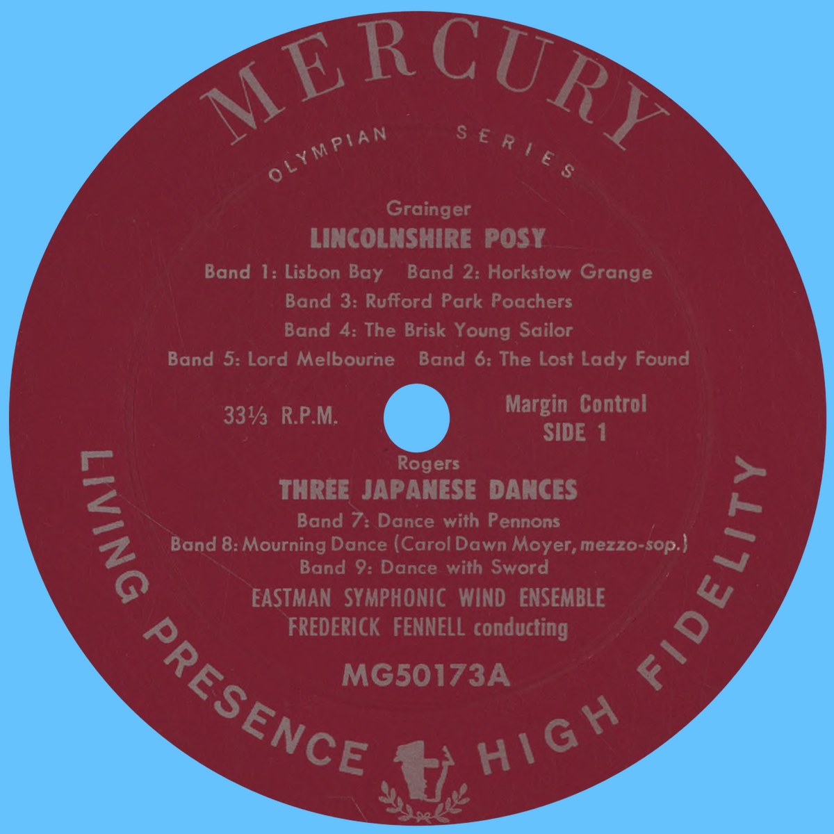 Étiquette recto du disque Mercury Living Presence MG 50173