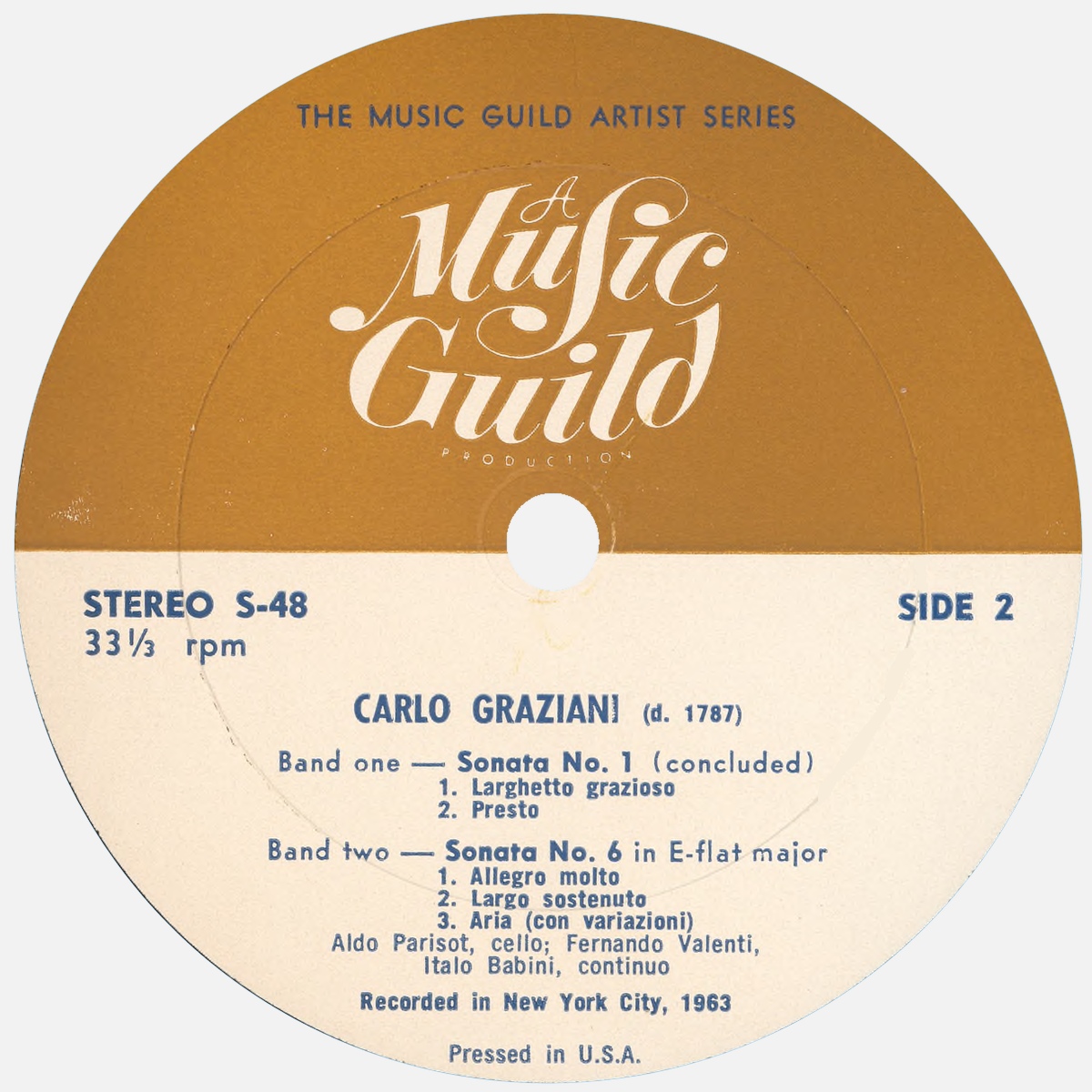 Étiquette verso du disque Music Guilde S 48