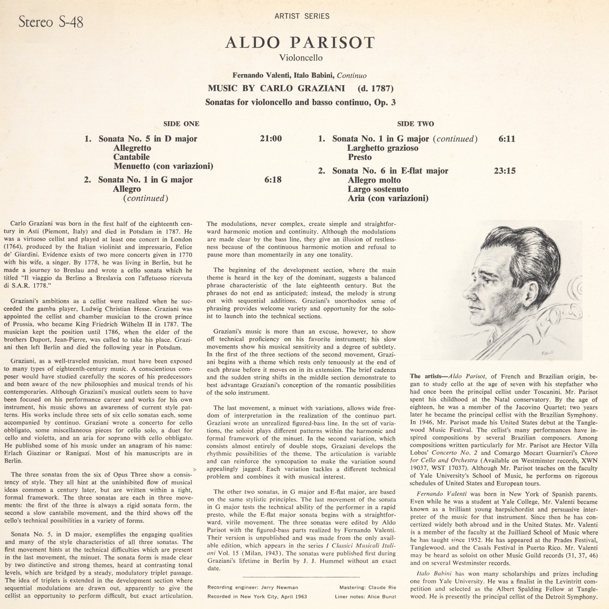 Page intérieure de l'album du disque Music Guilde S 48