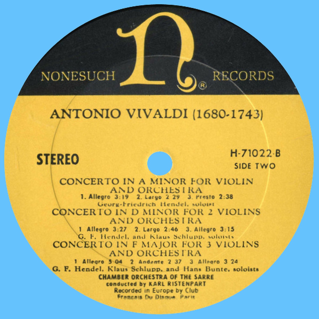 Étiquette verso du disque Nonesuch H 71022