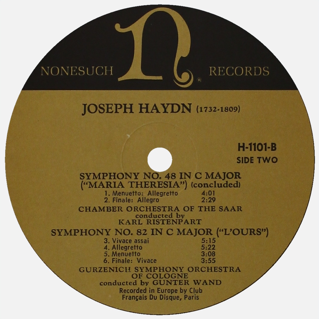 Étiquette versoo du disque Nonesuch H-1101