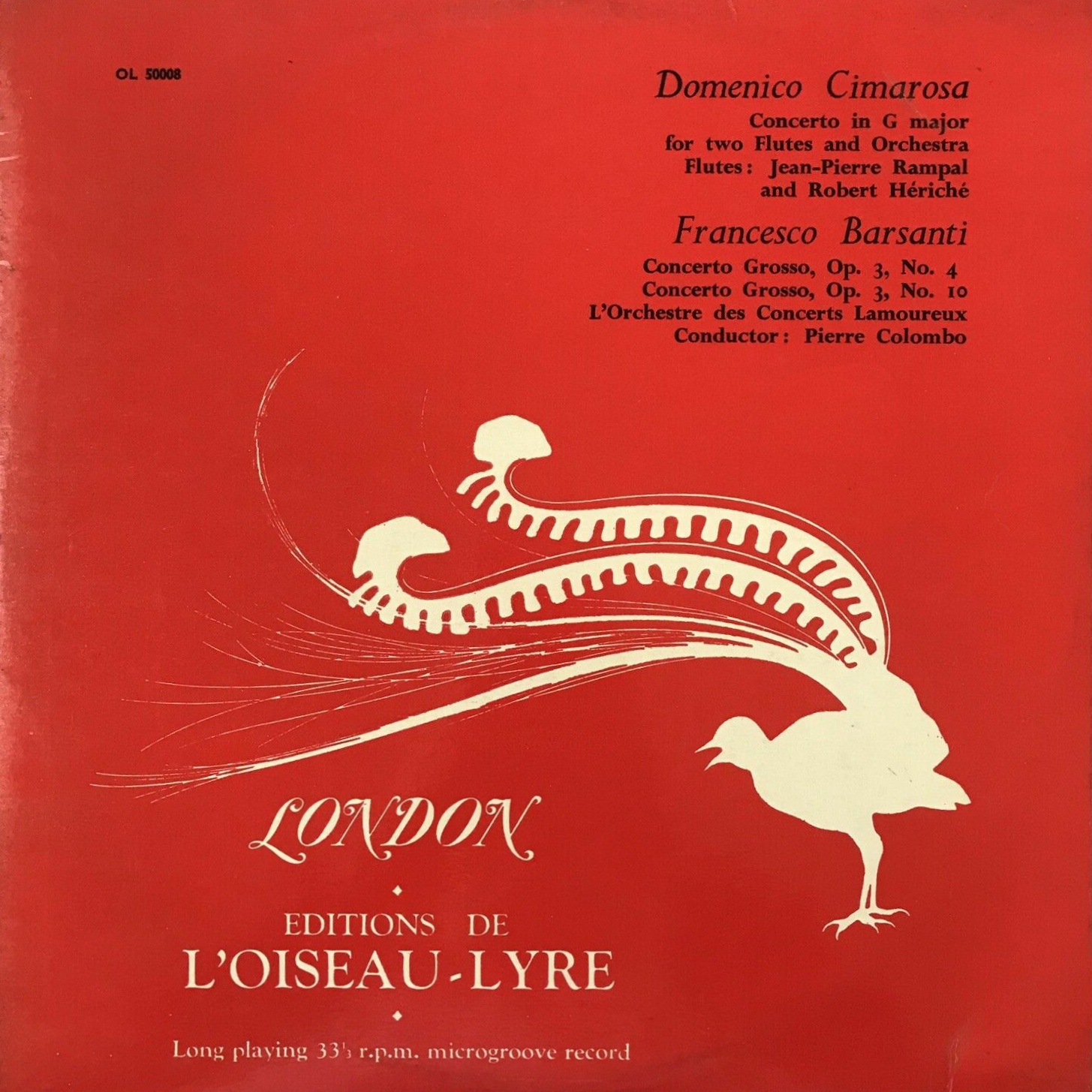 Recto de la pochette du disque Oiseau-Lyre OL 50008