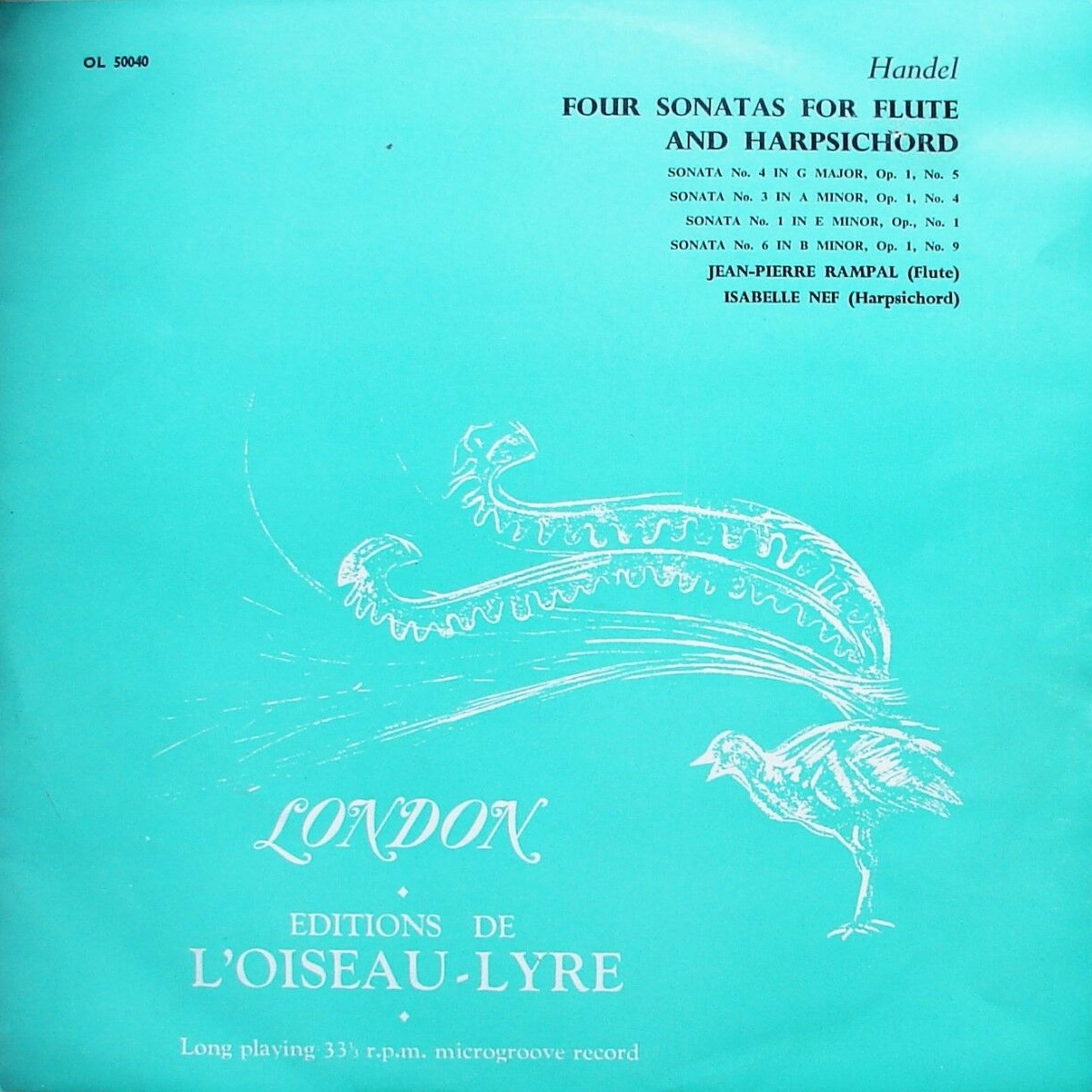 Recto de la pochette du disque Oiseau Lyre OL 50040