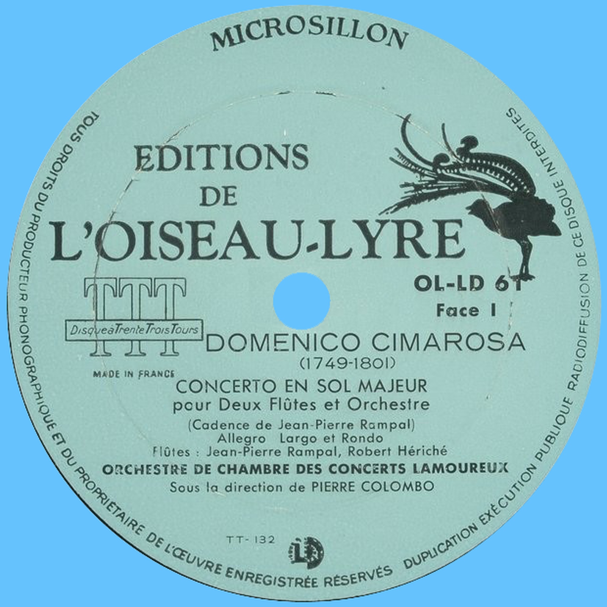 Étiquette recto du disque Oiseau-Lyre OL-LD-61