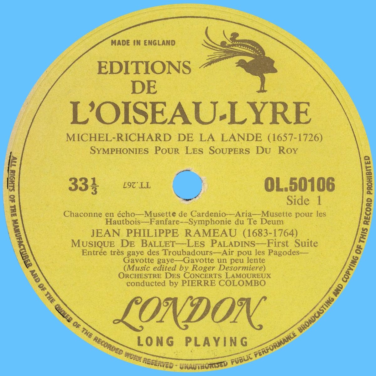 Recto de la pochette du disque Oiseau-Lyre OL 50106